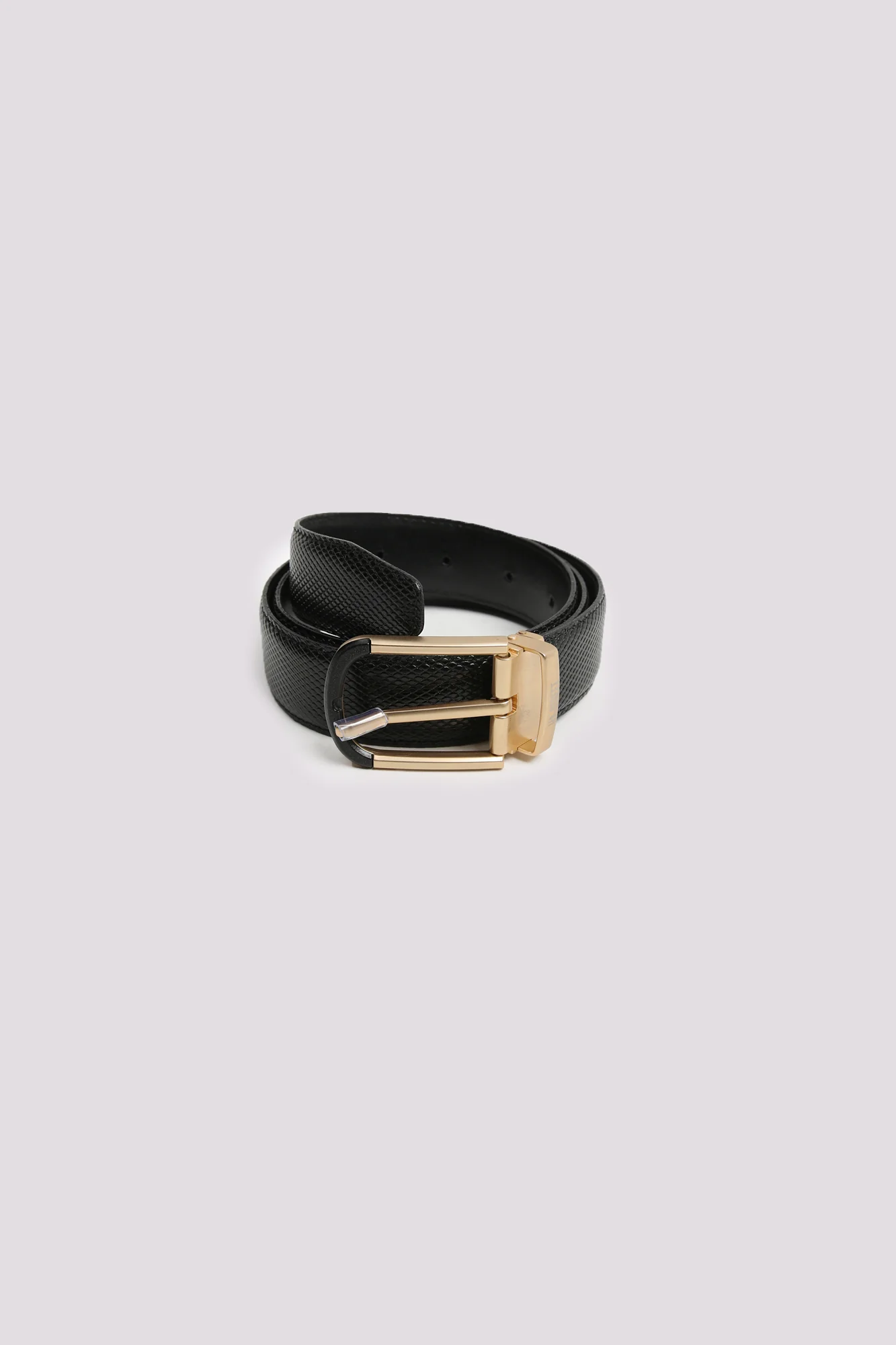 Black Textured Leather Belt - Image 3