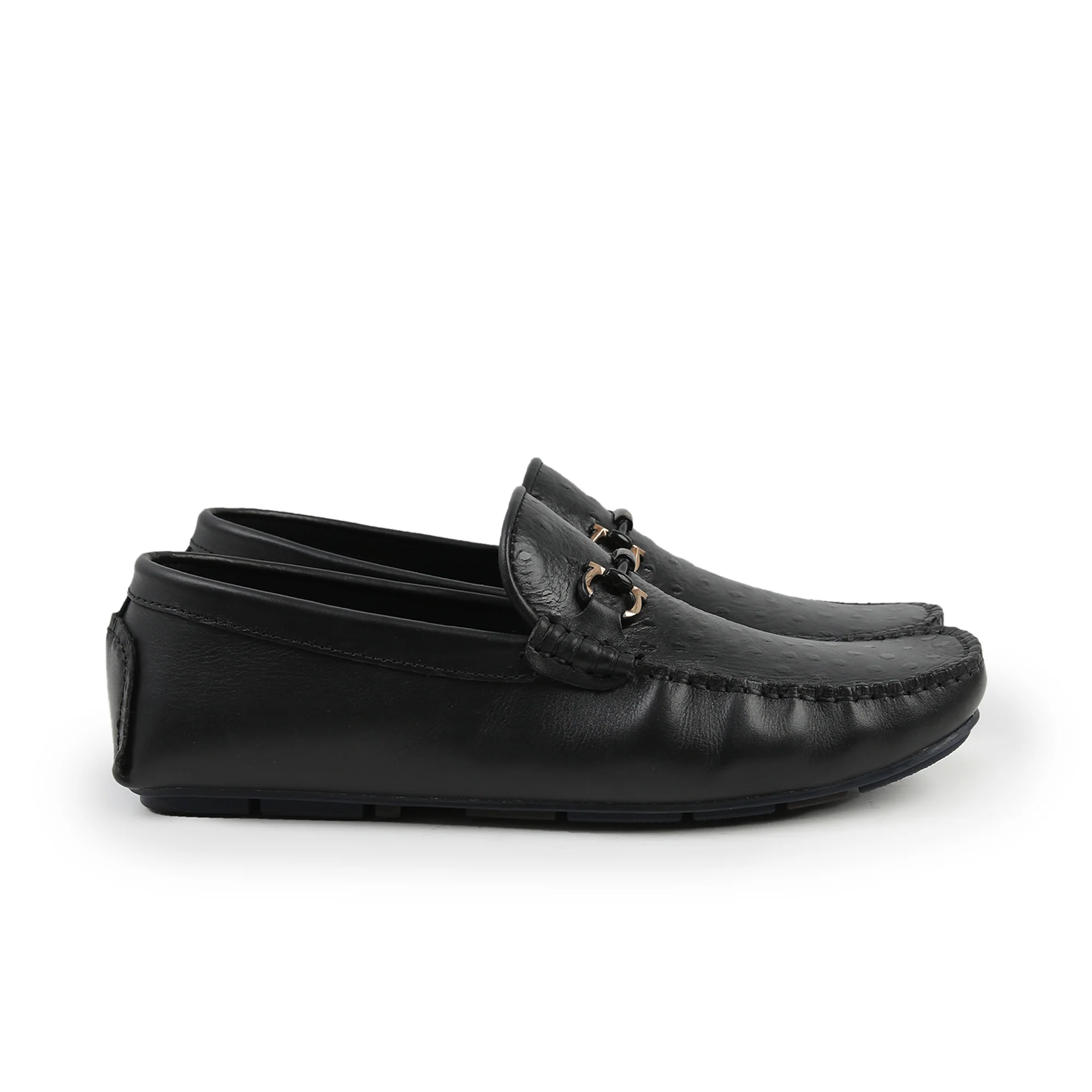 BLACK TEXTURED LEATHER MOCCASINS - Image 3