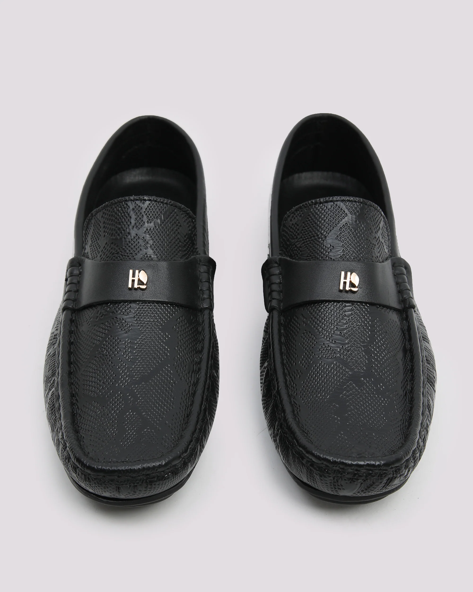 Black Textured Leather Moccasins - Image 3