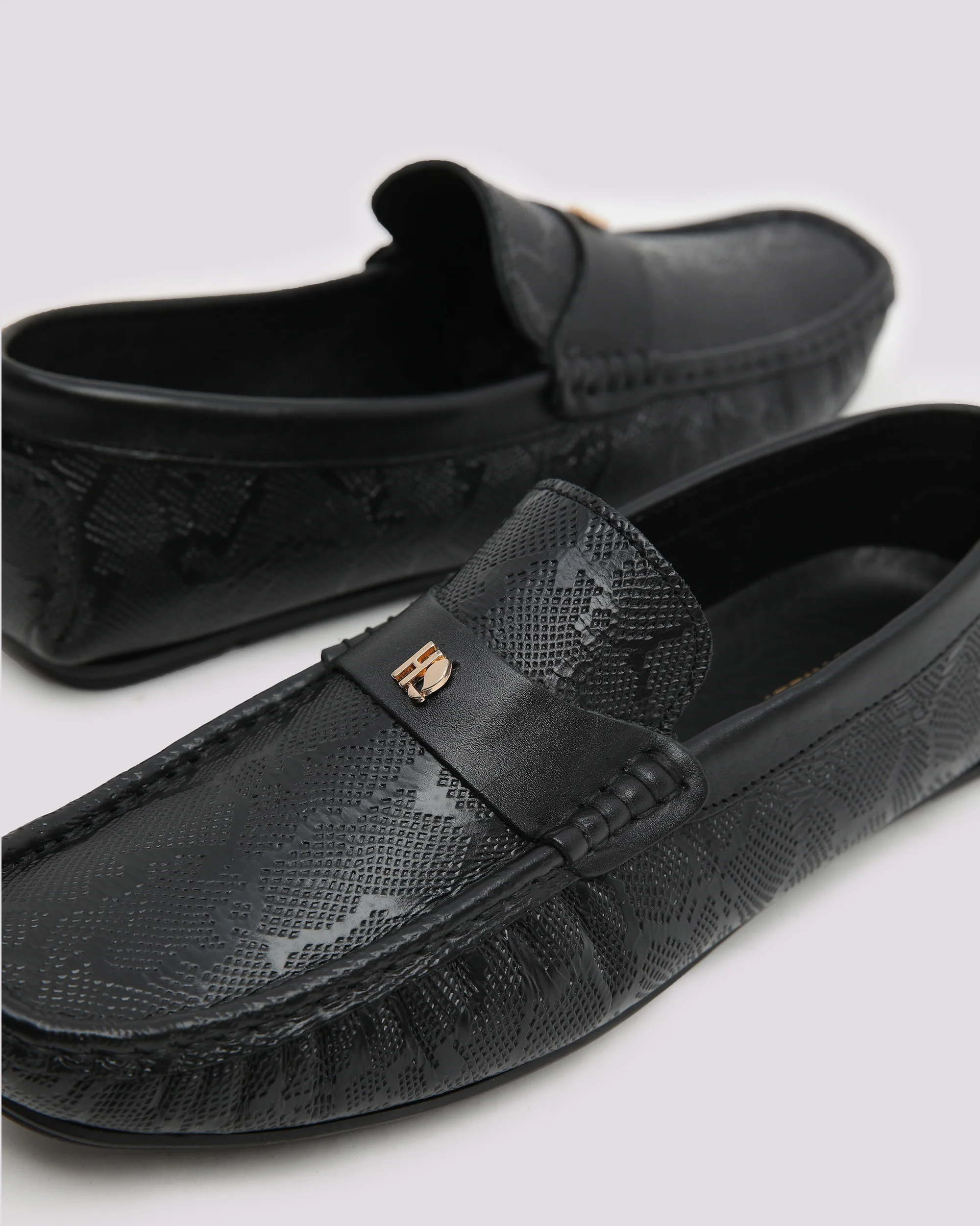 Black Textured Leather Moccasins - Image 4