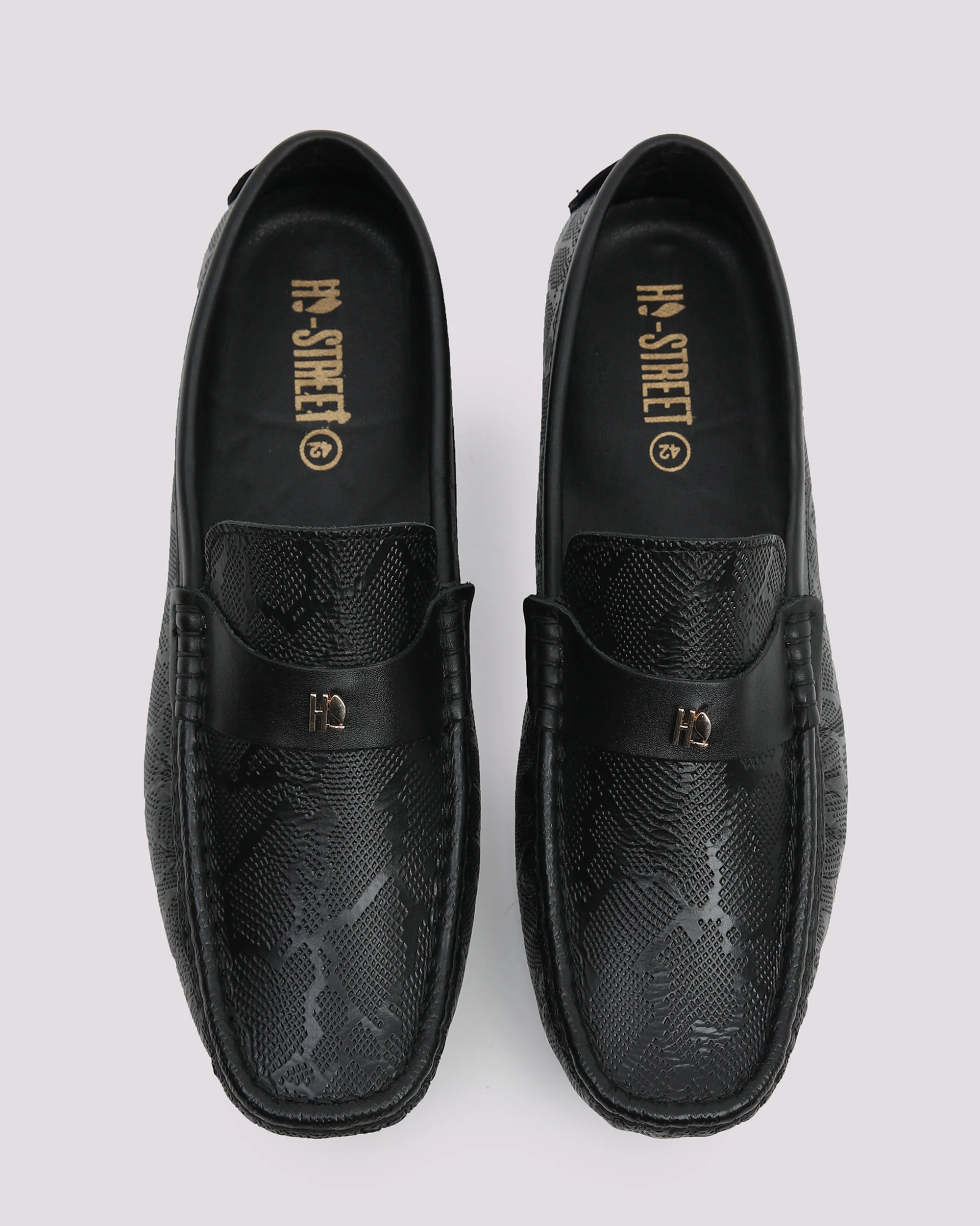 Black Textured Leather Moccasins - Image 5