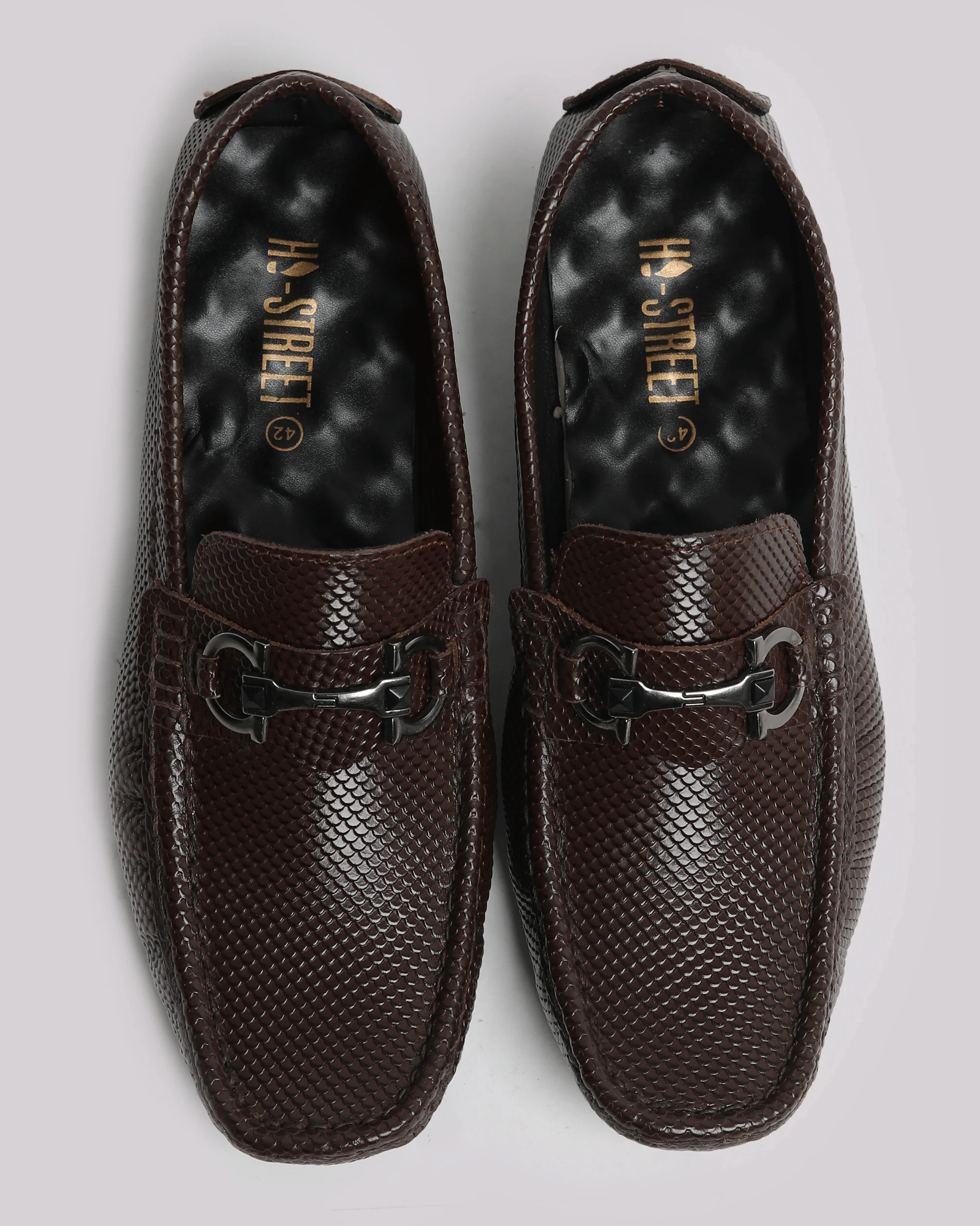 Brown Textured Leather Shoes - Image 3