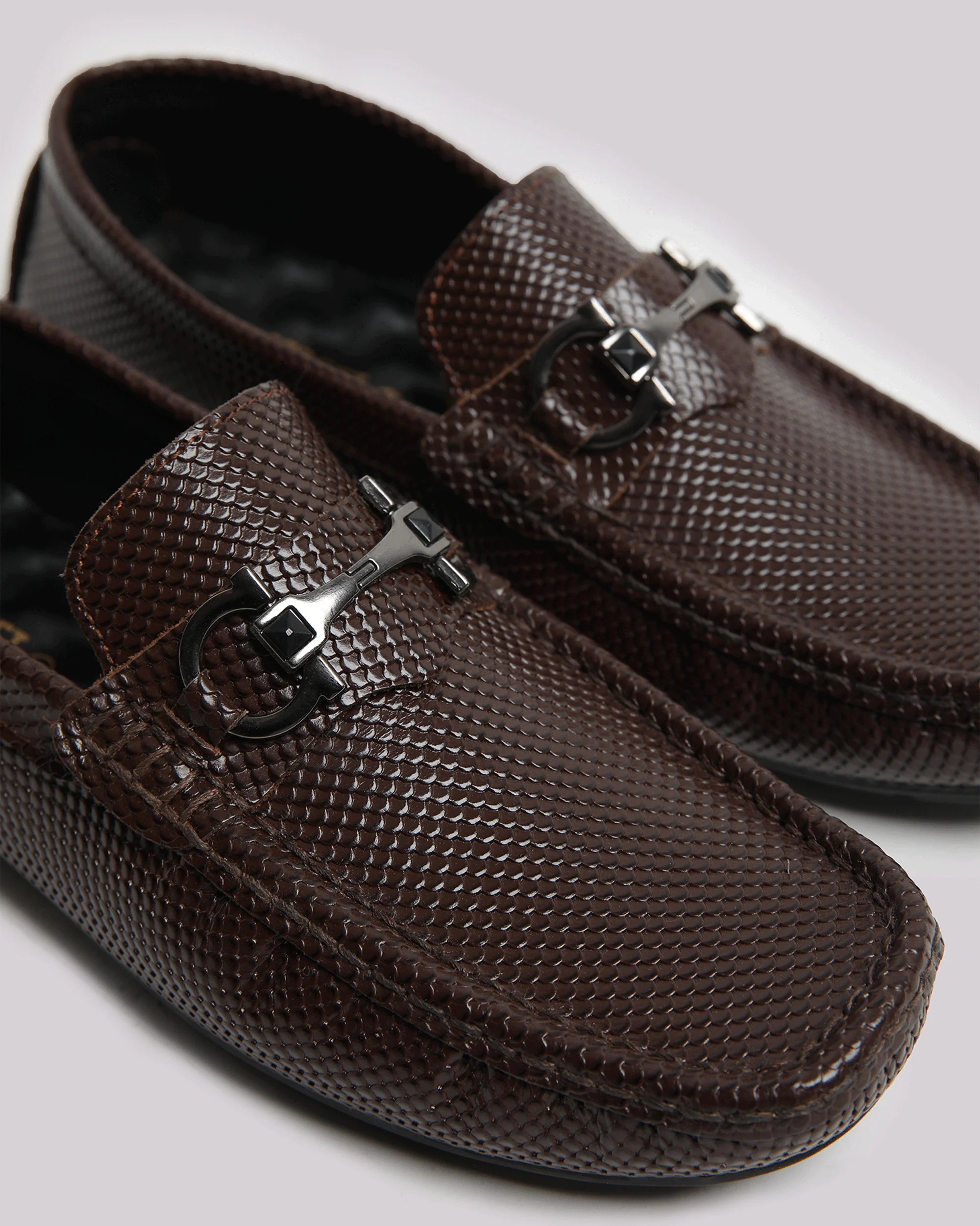 Brown Textured Leather Shoes - Image 4
