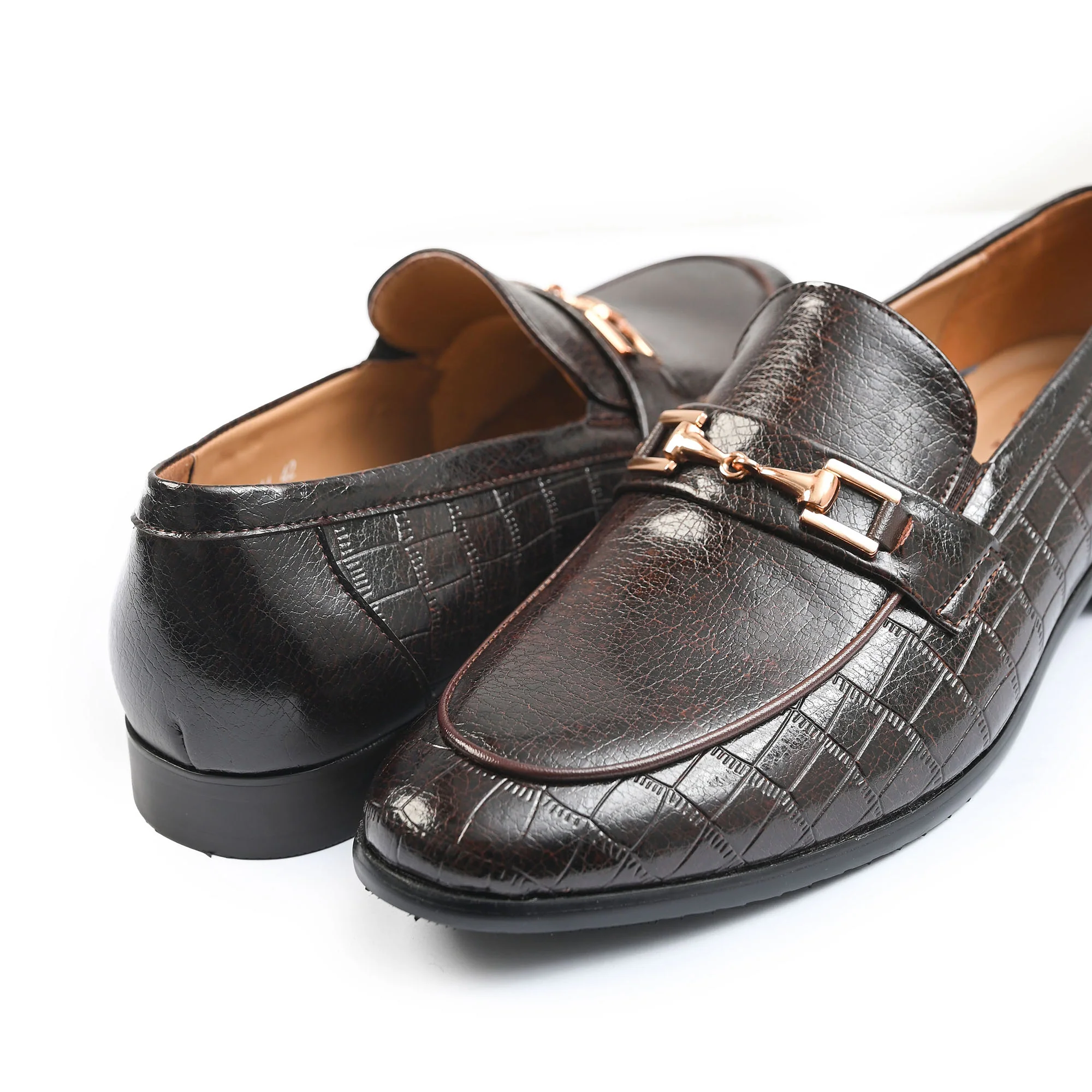 BROWN TEXTURED SPLIT LEATHER SHOES - Image 4