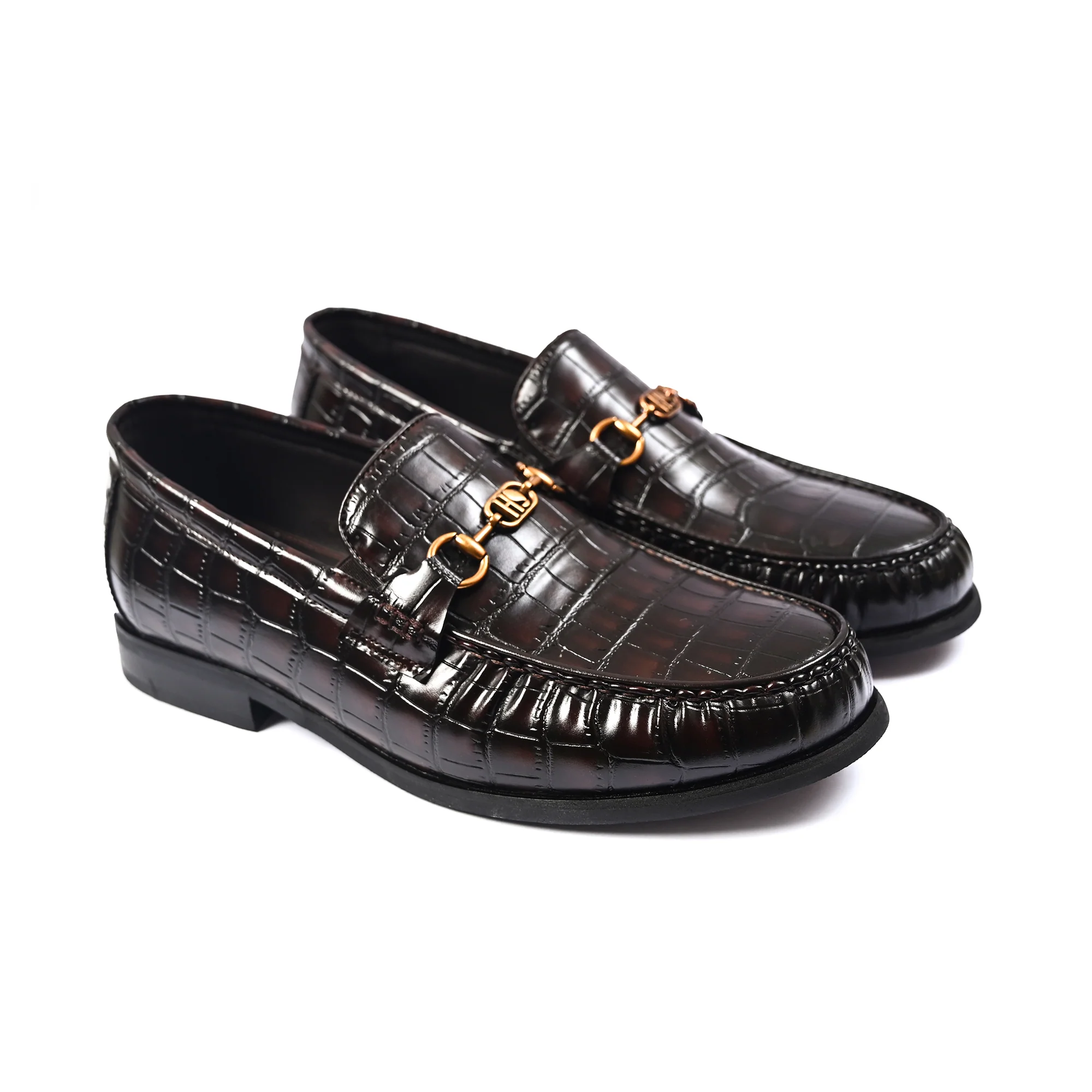 BROWN CROCO TEXTURED SHOES - Image 2