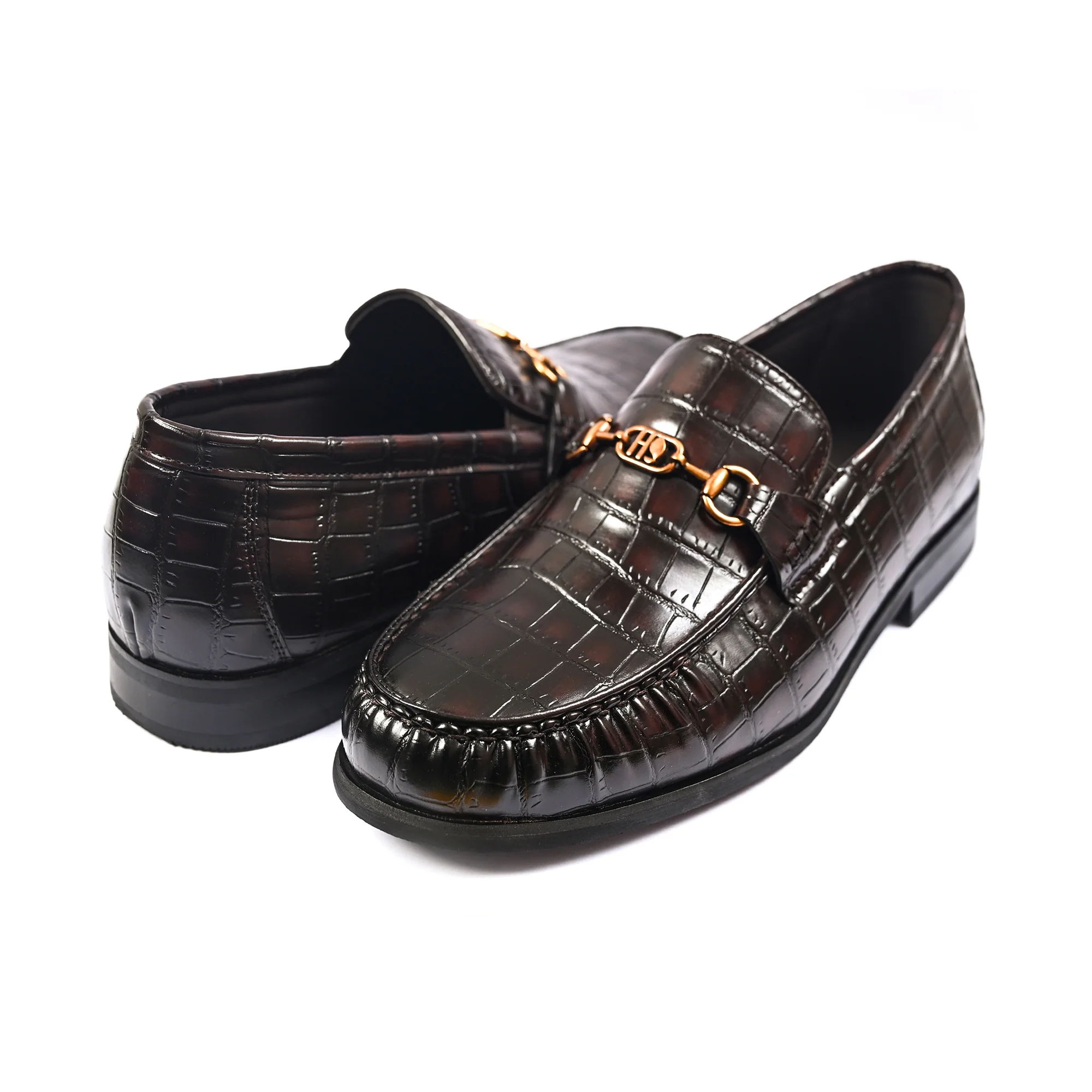 BROWN CROCO TEXTURED SHOES - Image 4