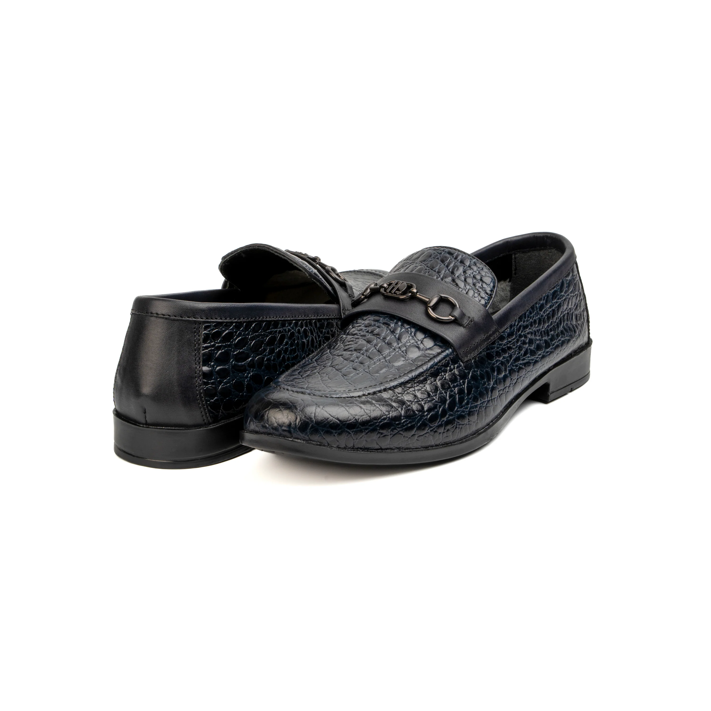 NAVY CROCO TEXTURED SHOES - Image 4