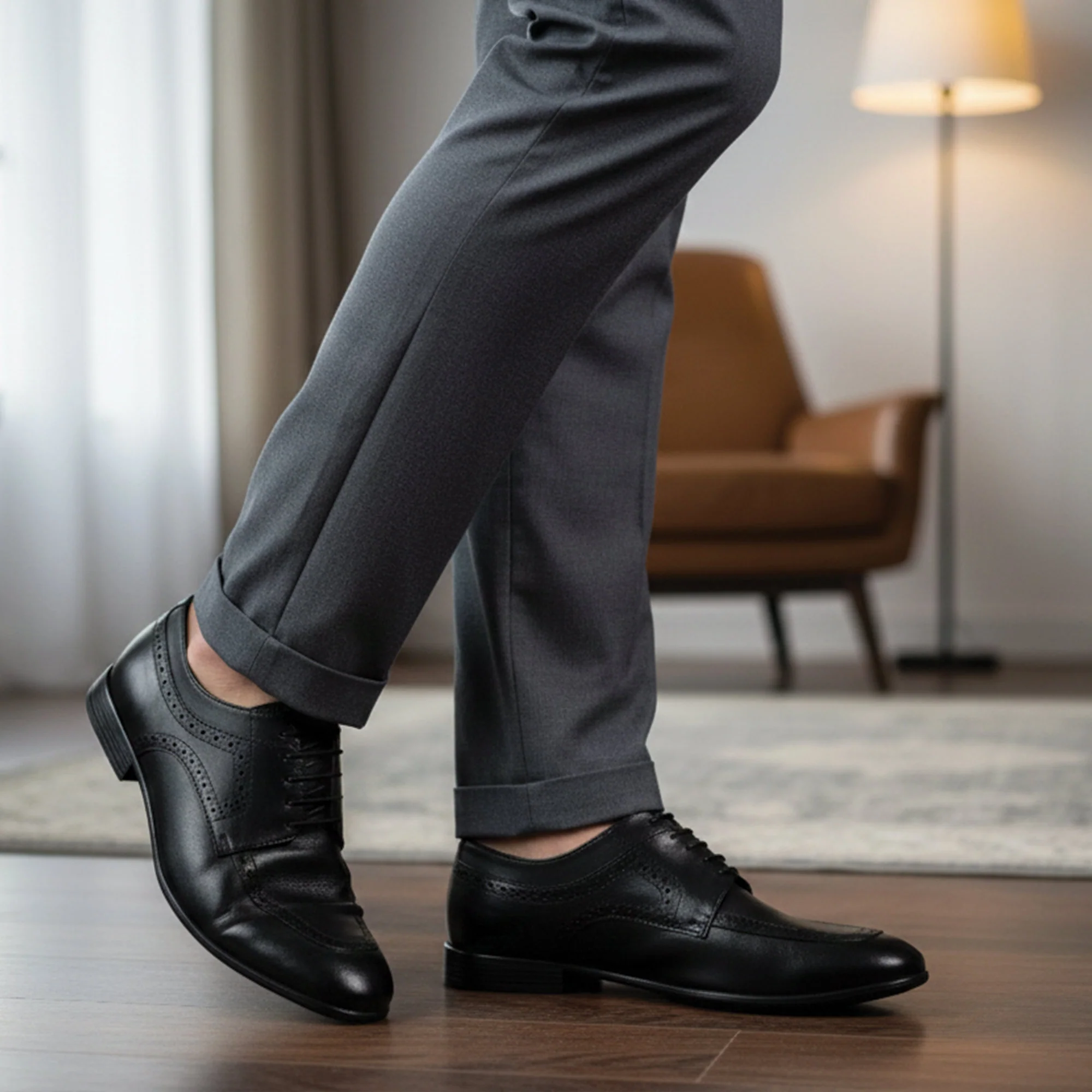 BLACK LEATHER LACE UP SHOES - Image 6