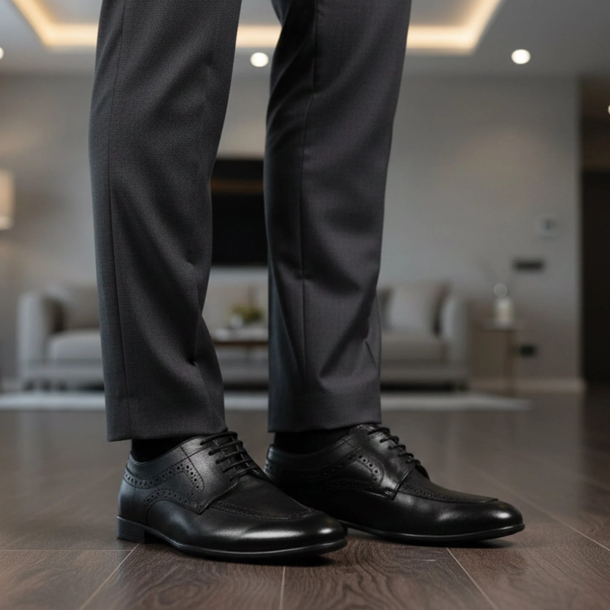 BLACK LEATHER LACE UP SHOES - Image 7