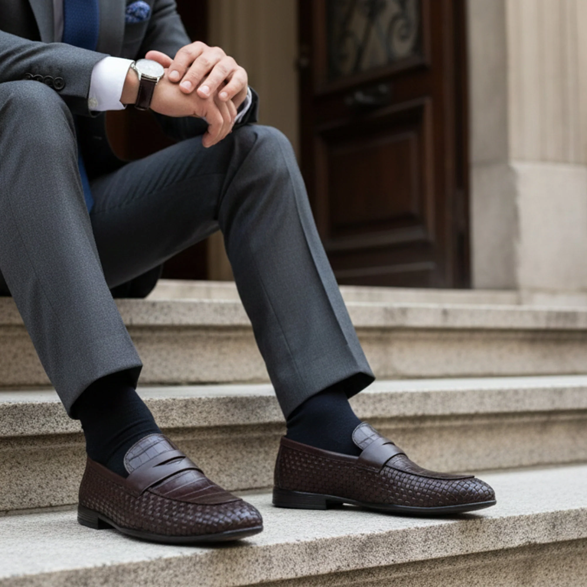 TEXTURED LEATHER BROWN SHOES - Image 7