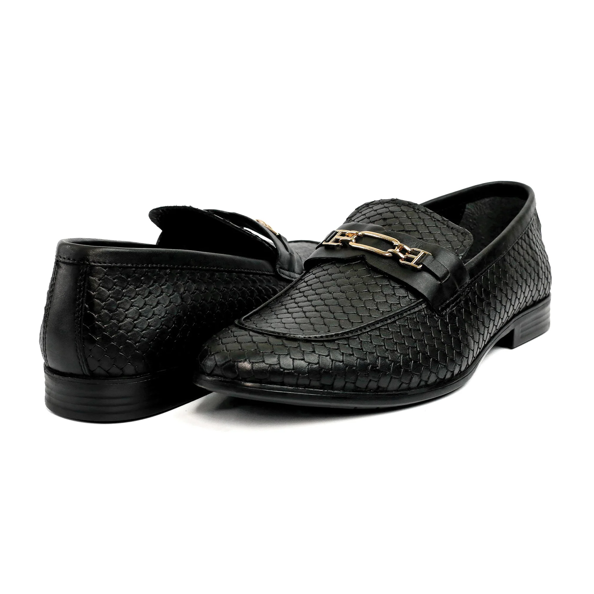 BLACK TEXTURED LEATHER SHOES - Image 5