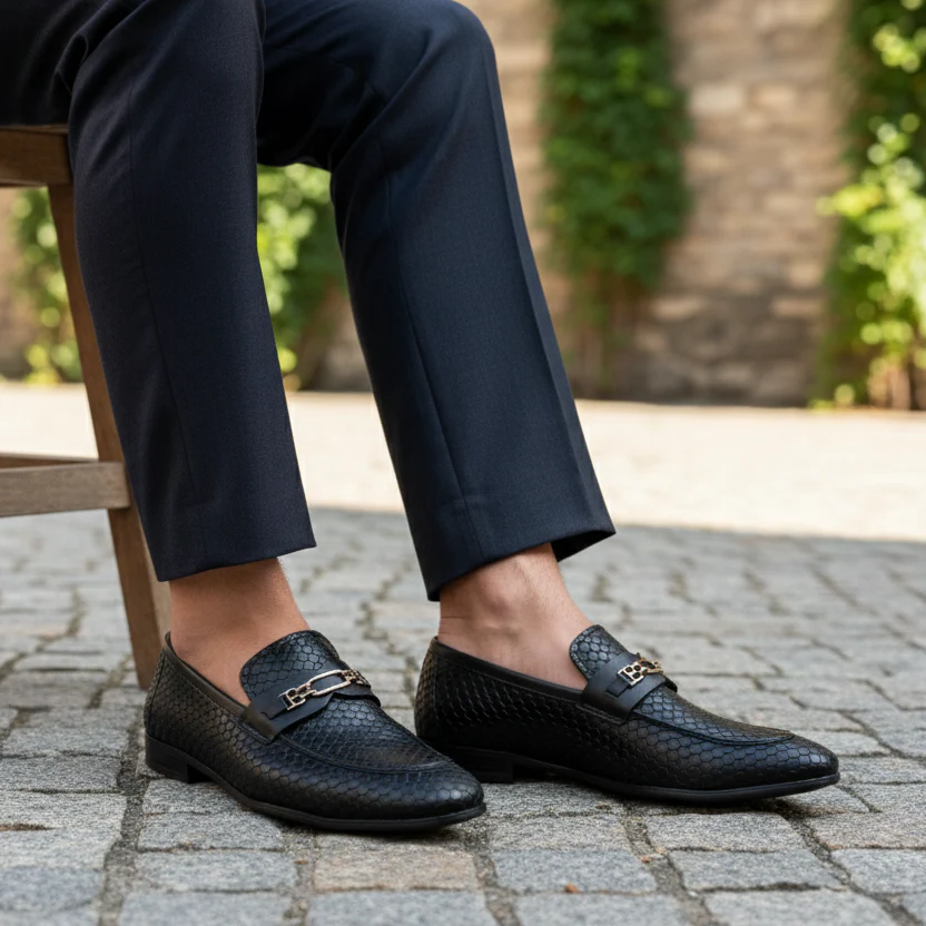 BLACK TEXTURED LEATHER SHOES - Image 8