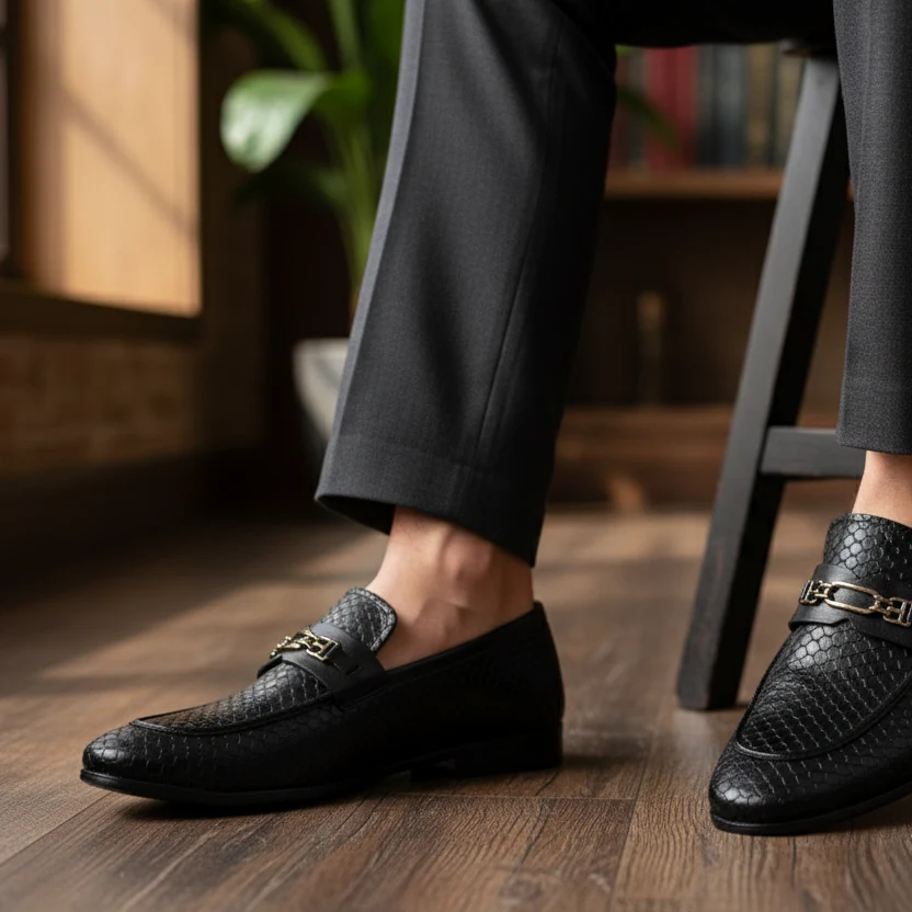 BLACK TEXTURED LEATHER SHOES - Image 9