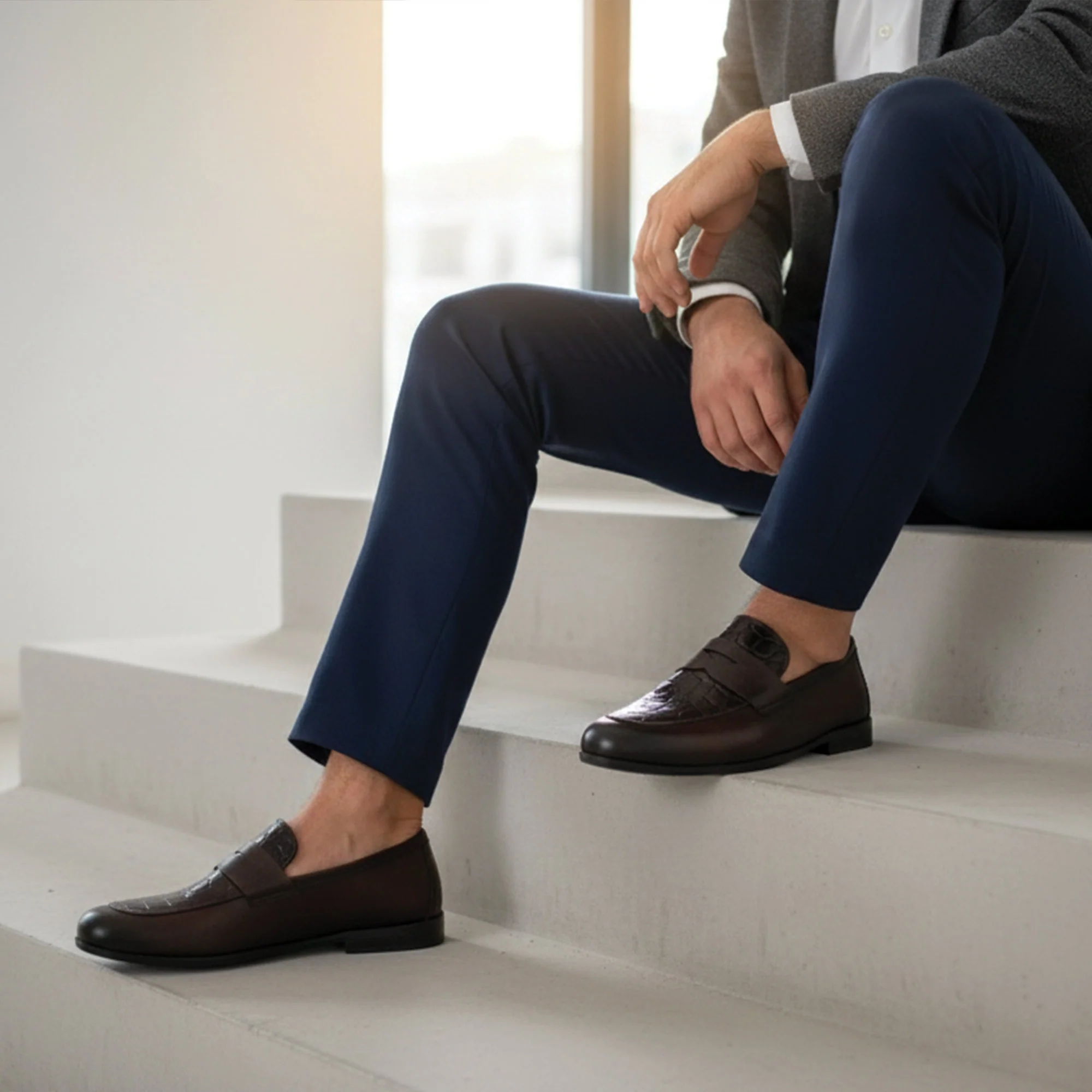 MAROON CROCO TEXTURED SHOES - Image 8