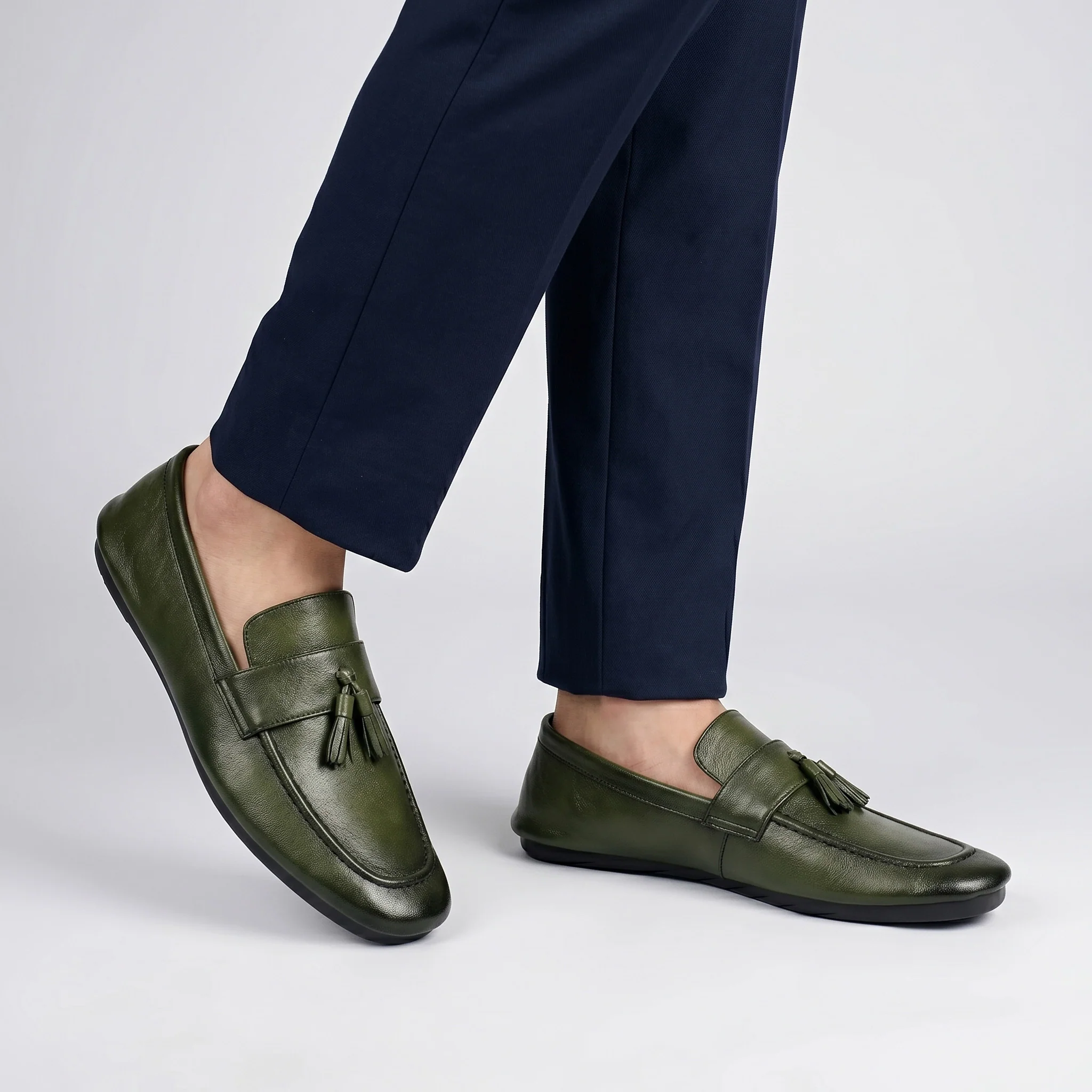 OLIVE LEATHER TASSEL LOAFER - Image 2
