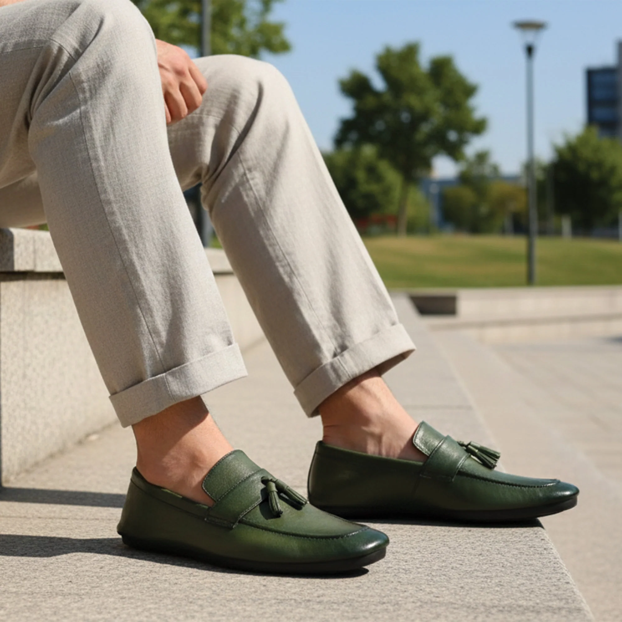 OLIVE LEATHER TASSEL LOAFER - Image 6