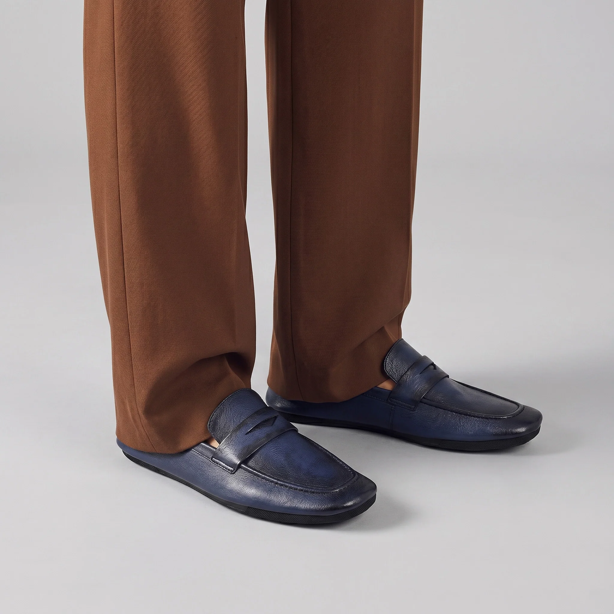 NAVY TWO TONE LEATHER LOAFERS - Image 2