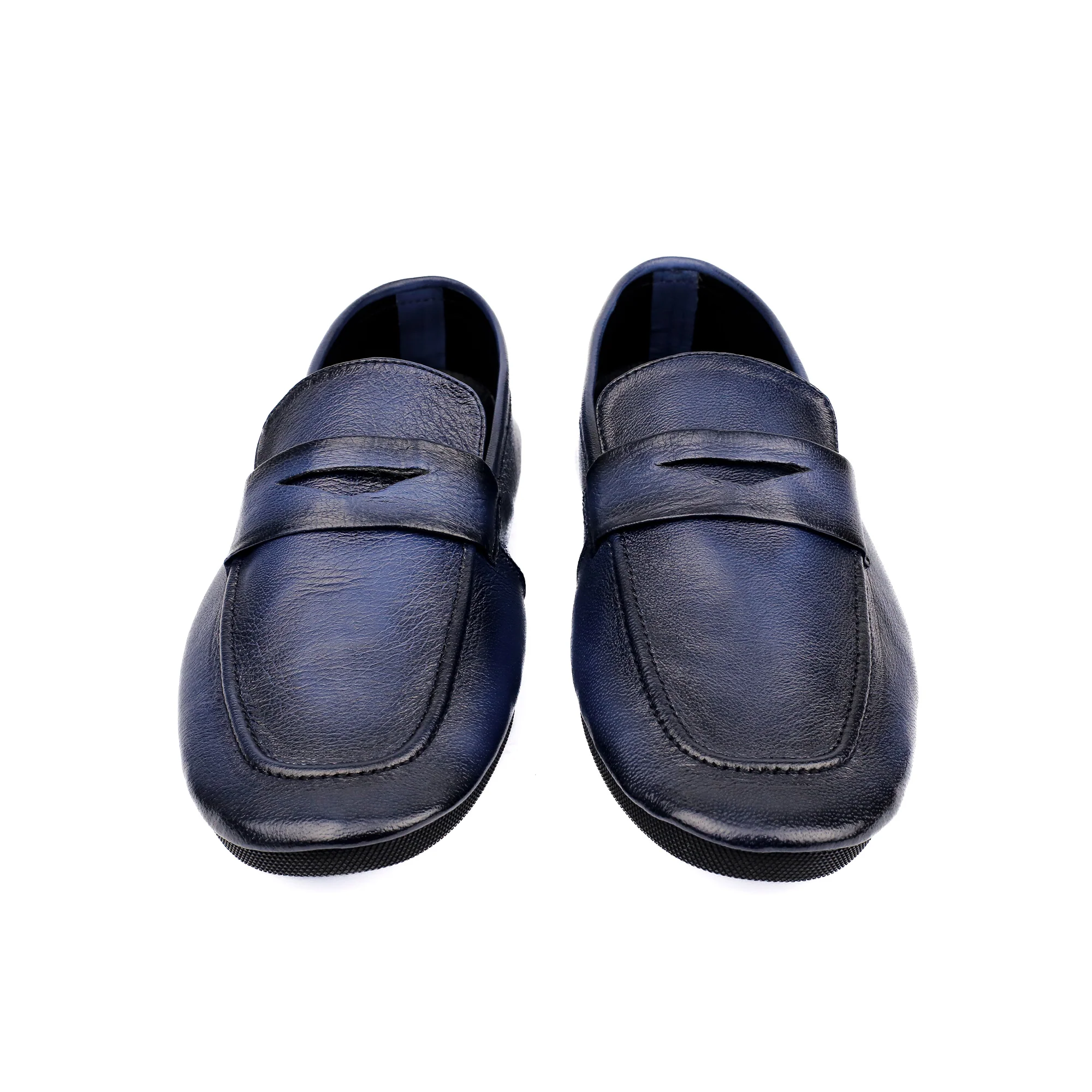 NAVY TWO TONE LEATHER LOAFERS - Image 3
