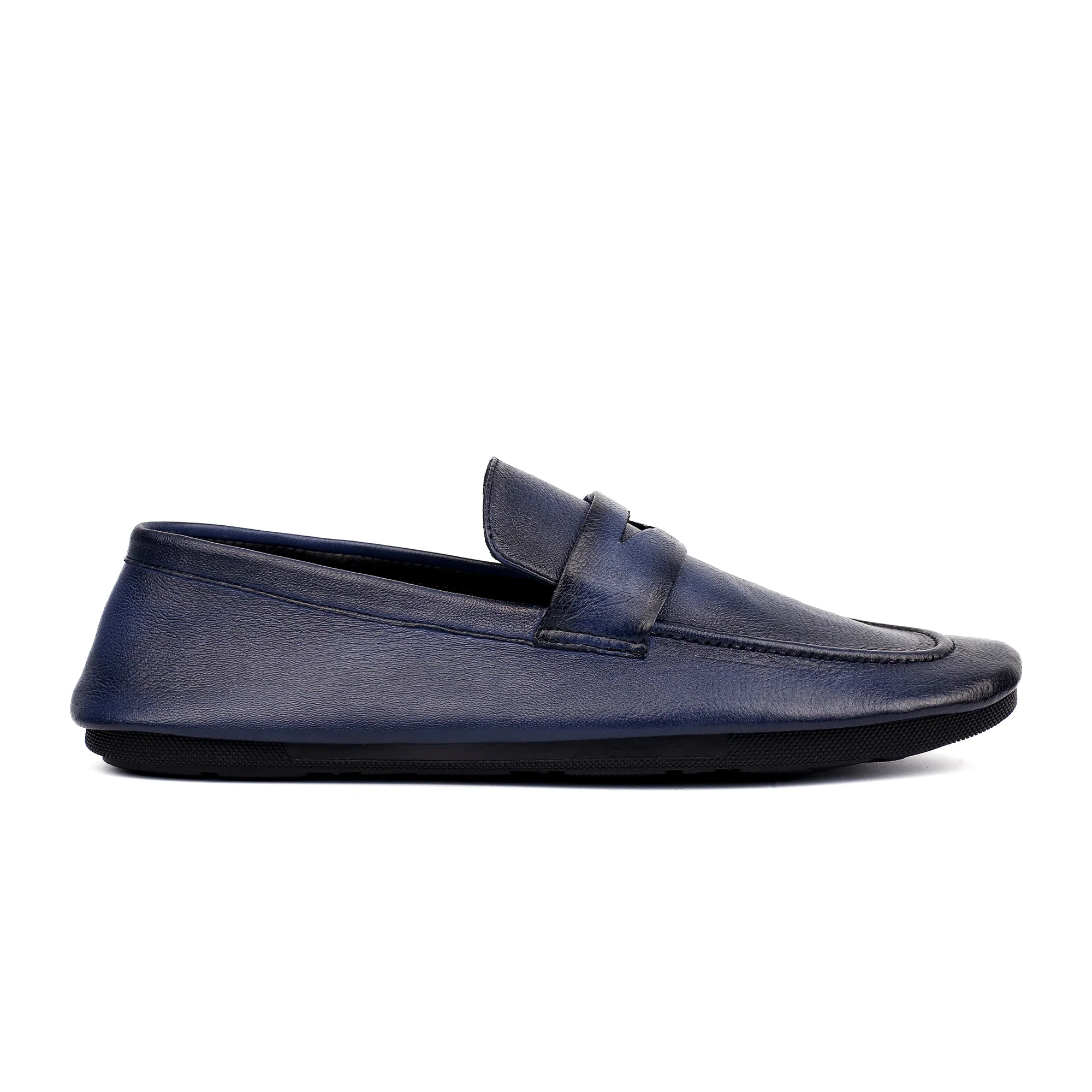 NAVY TWO TONE LEATHER LOAFERS - Image 4