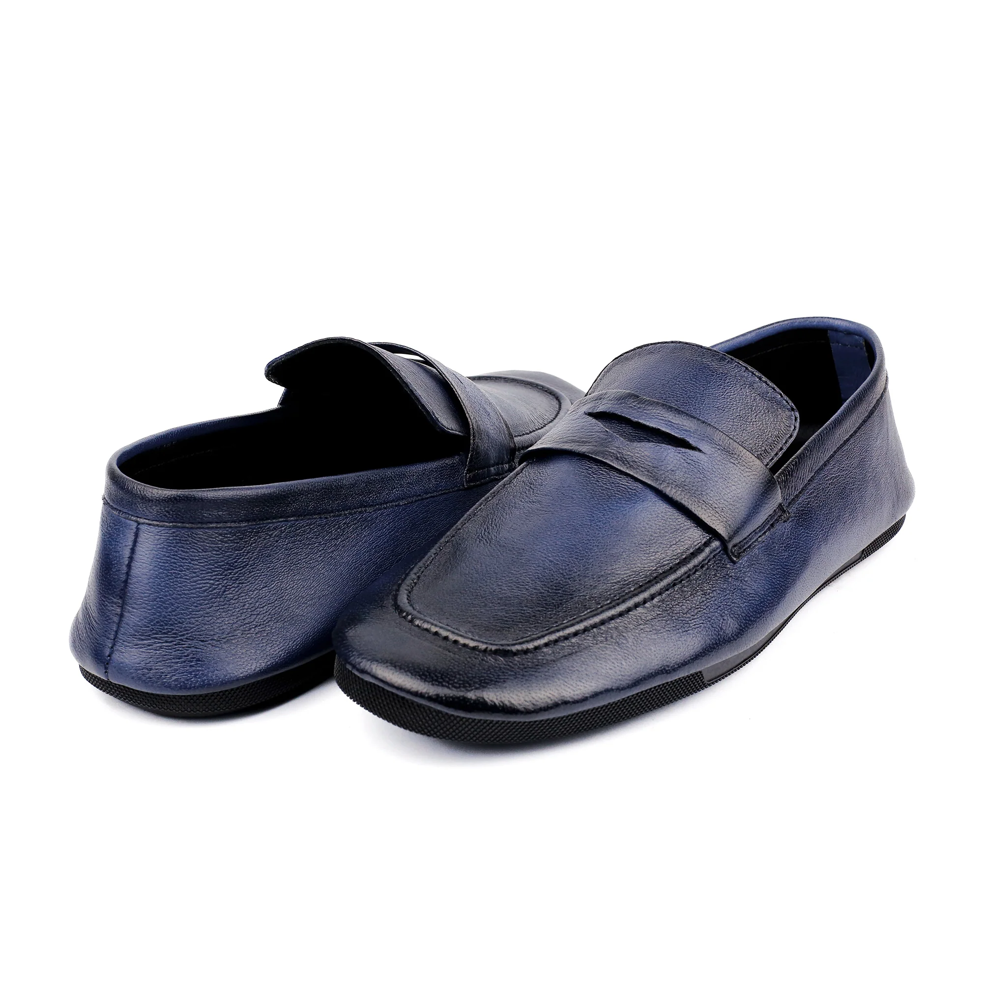 NAVY TWO TONE LEATHER LOAFERS - Image 5