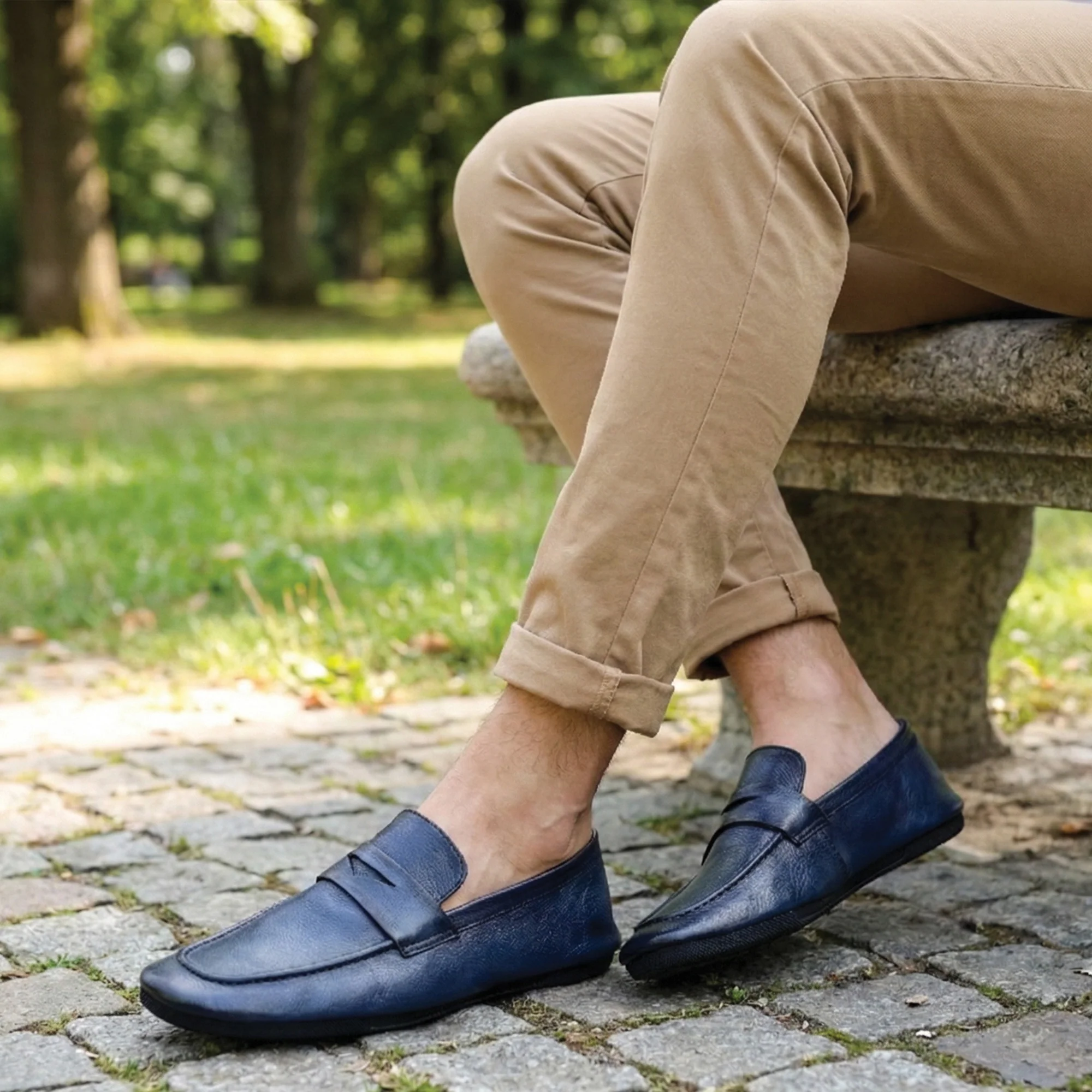 NAVY TWO TONE LEATHER LOAFERS - Image 7
