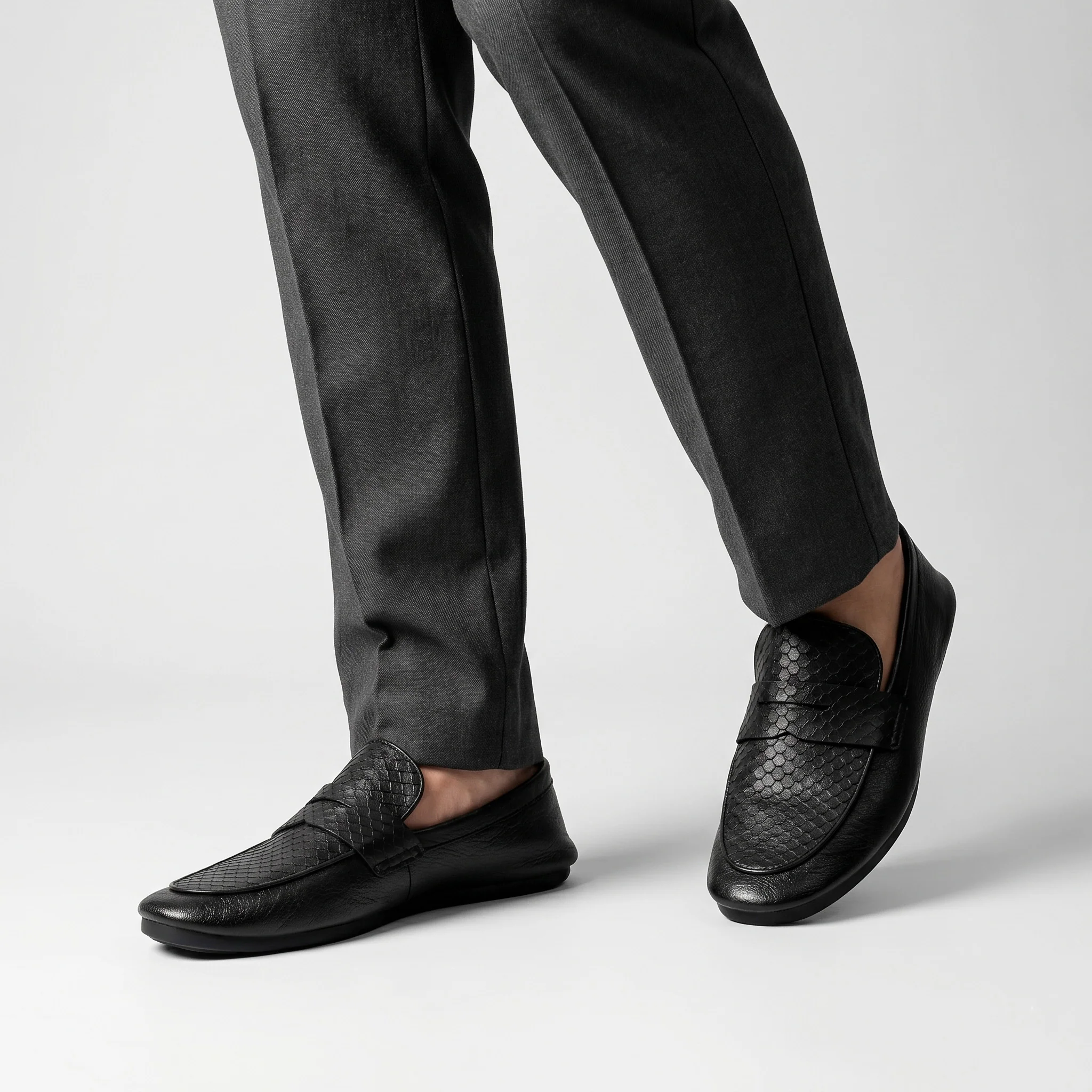 BLACK SPLIT LEATHER LOAFERS - Image 2