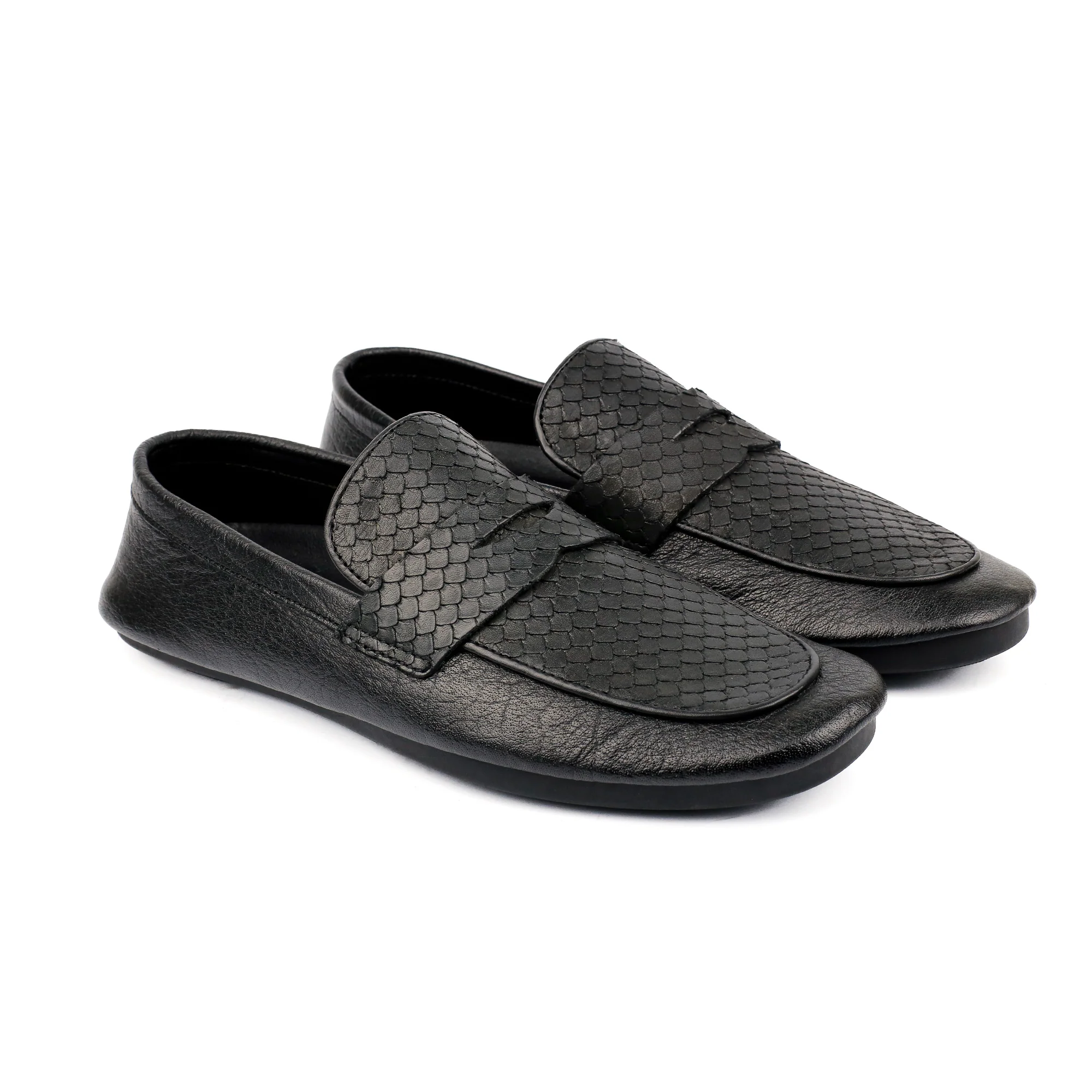 BLACK SPLIT LEATHER LOAFERS - Image 3