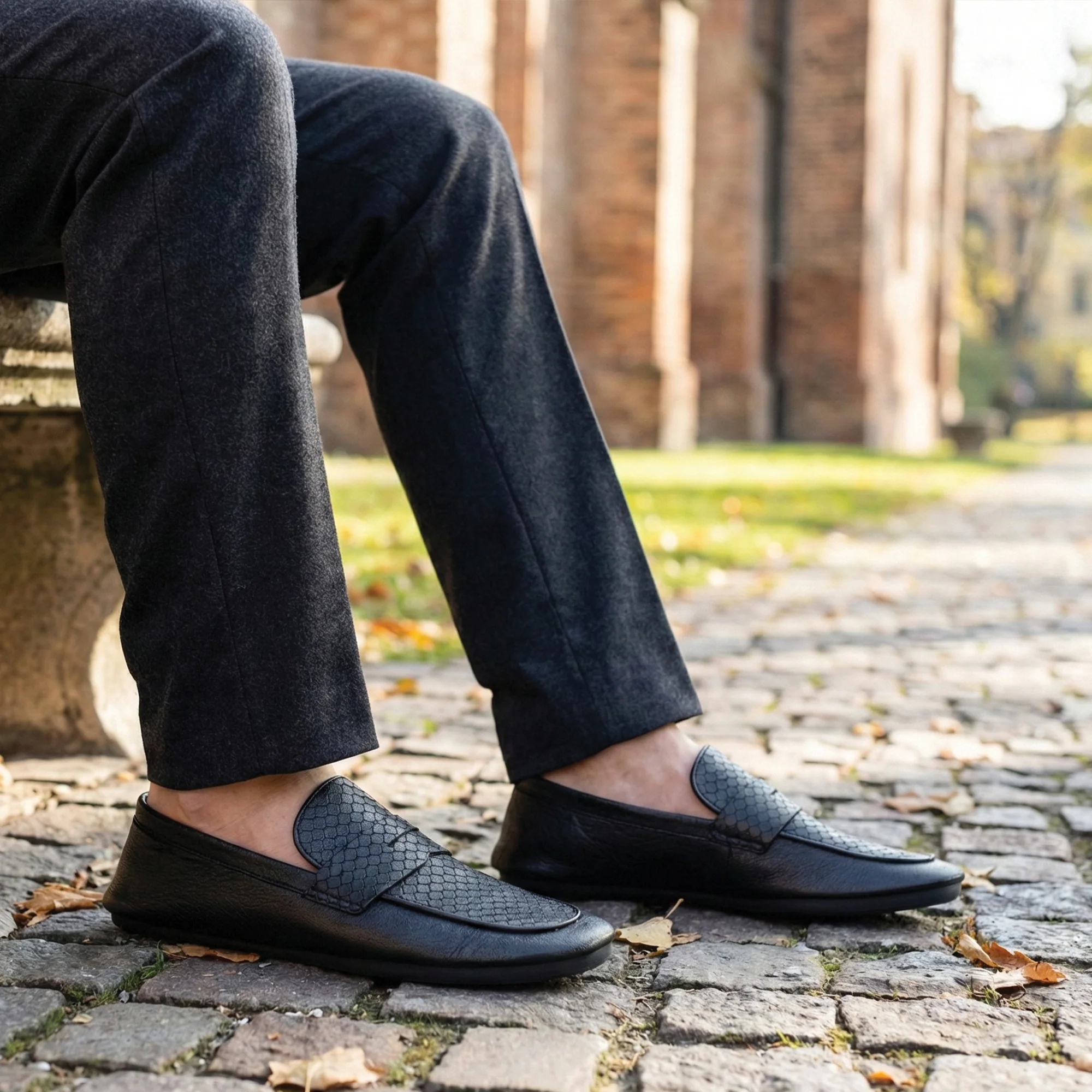 BLACK SPLIT LEATHER LOAFERS - Image 4