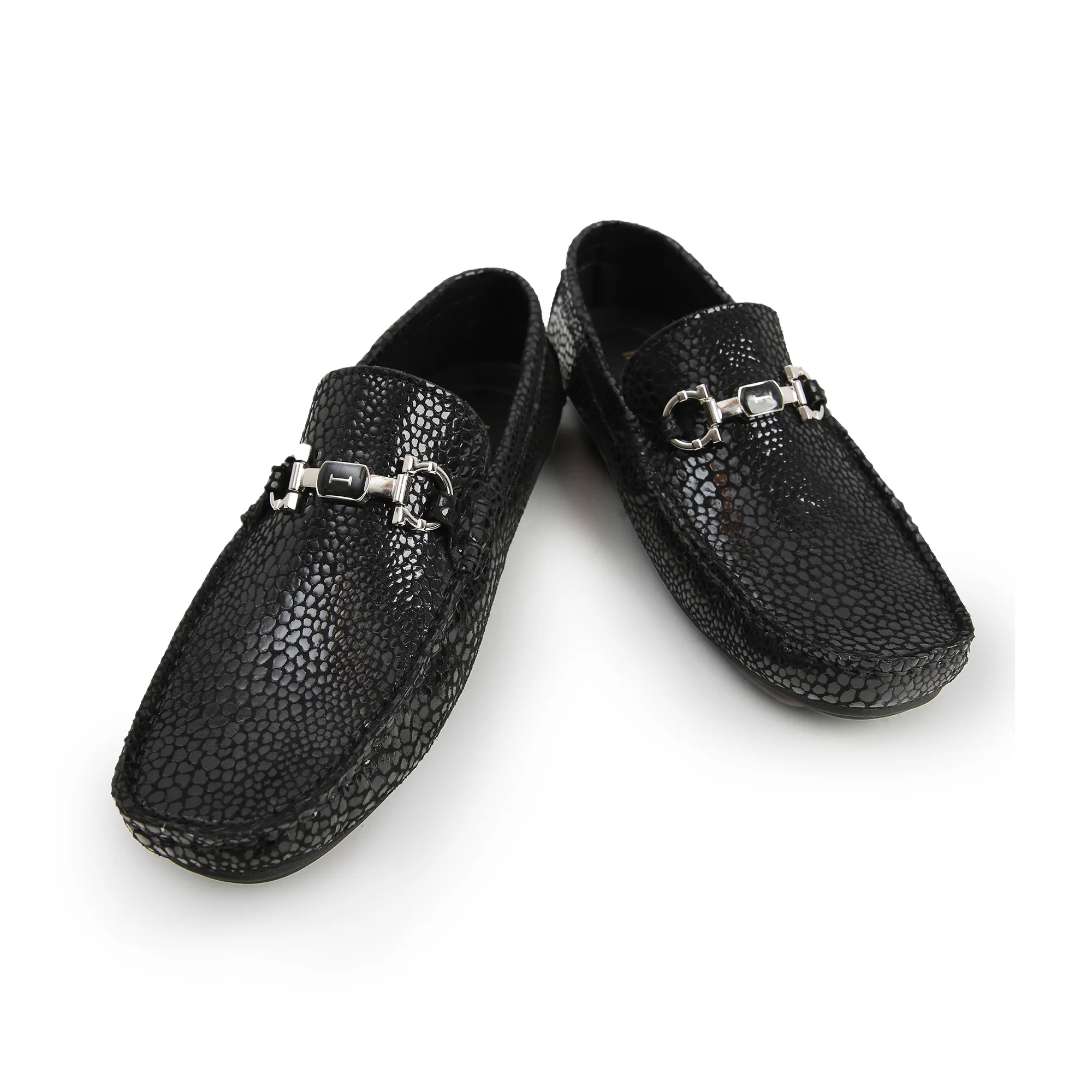 BLACK TEXTURED LEATHER MOCCASINS - Image 3