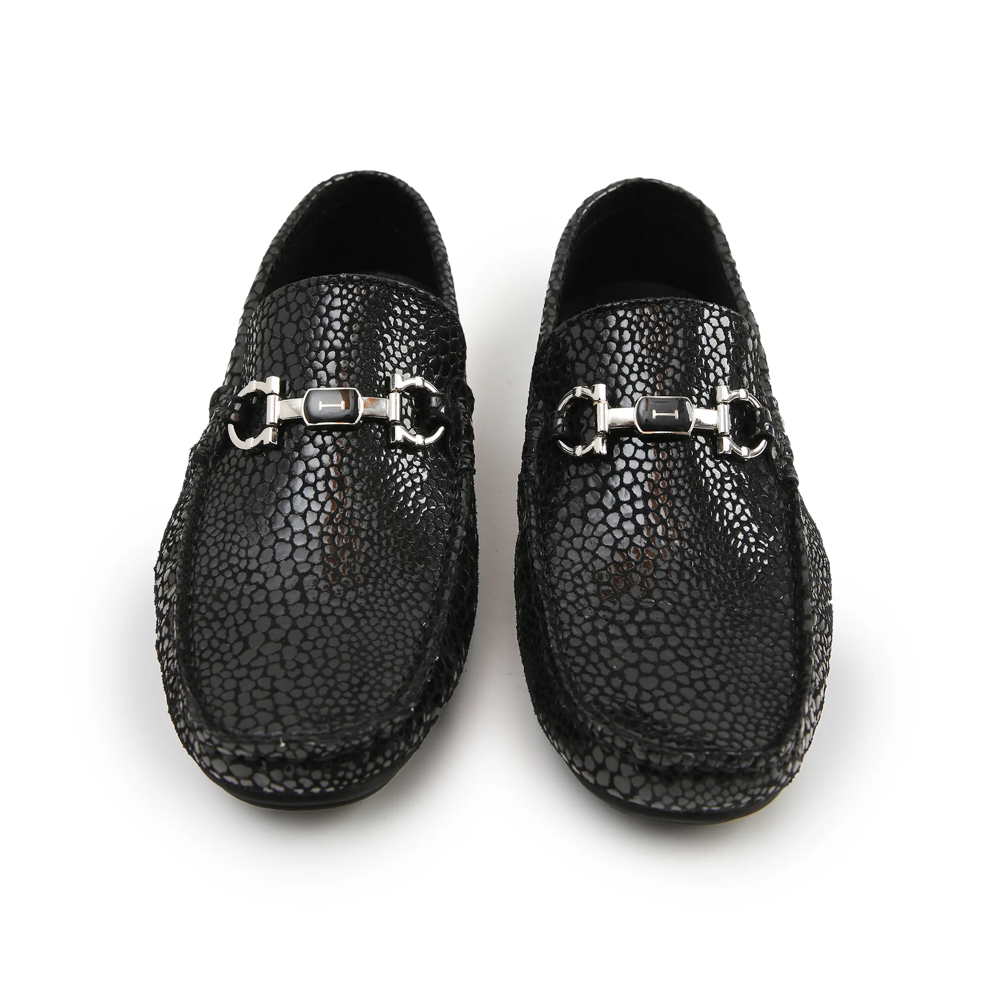 BLACK TEXTURED LEATHER MOCCASINS - Image 4