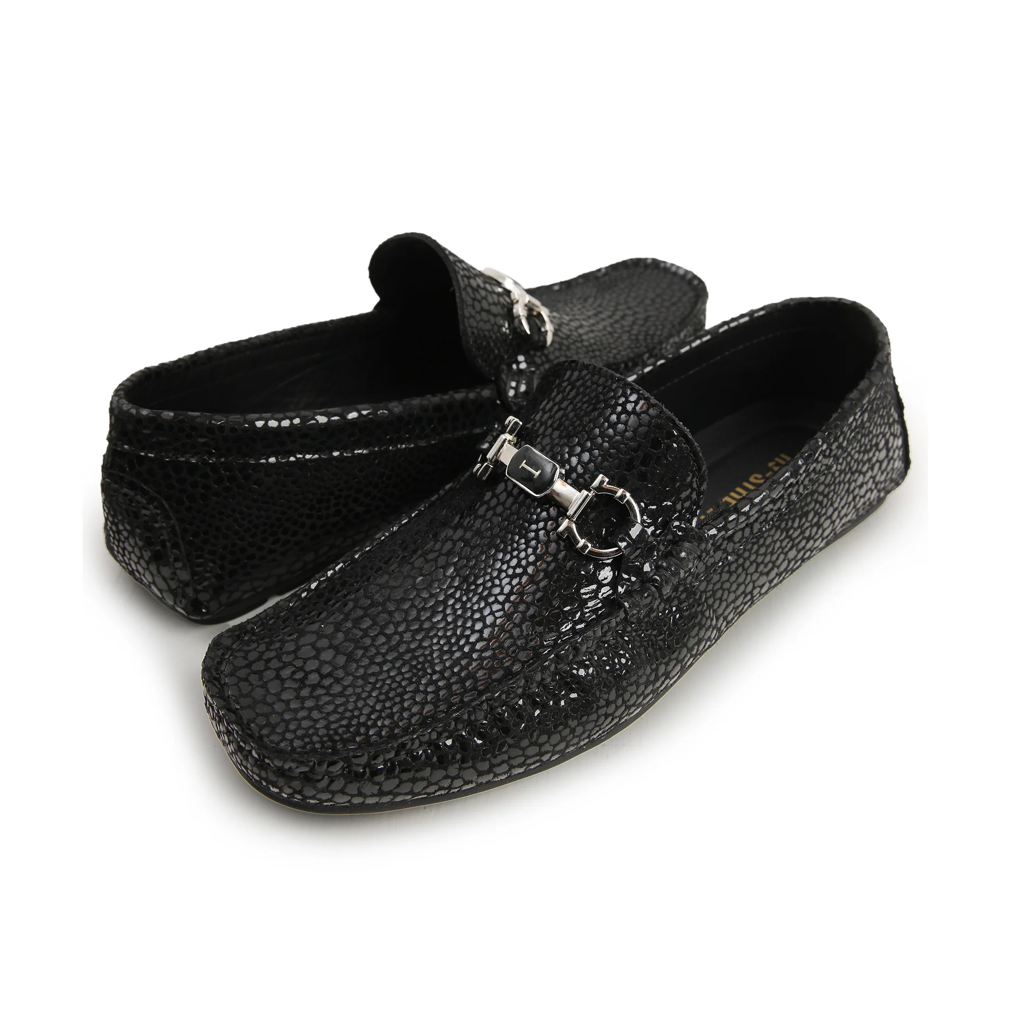 BLACK TEXTURED LEATHER MOCCASINS - Image 5