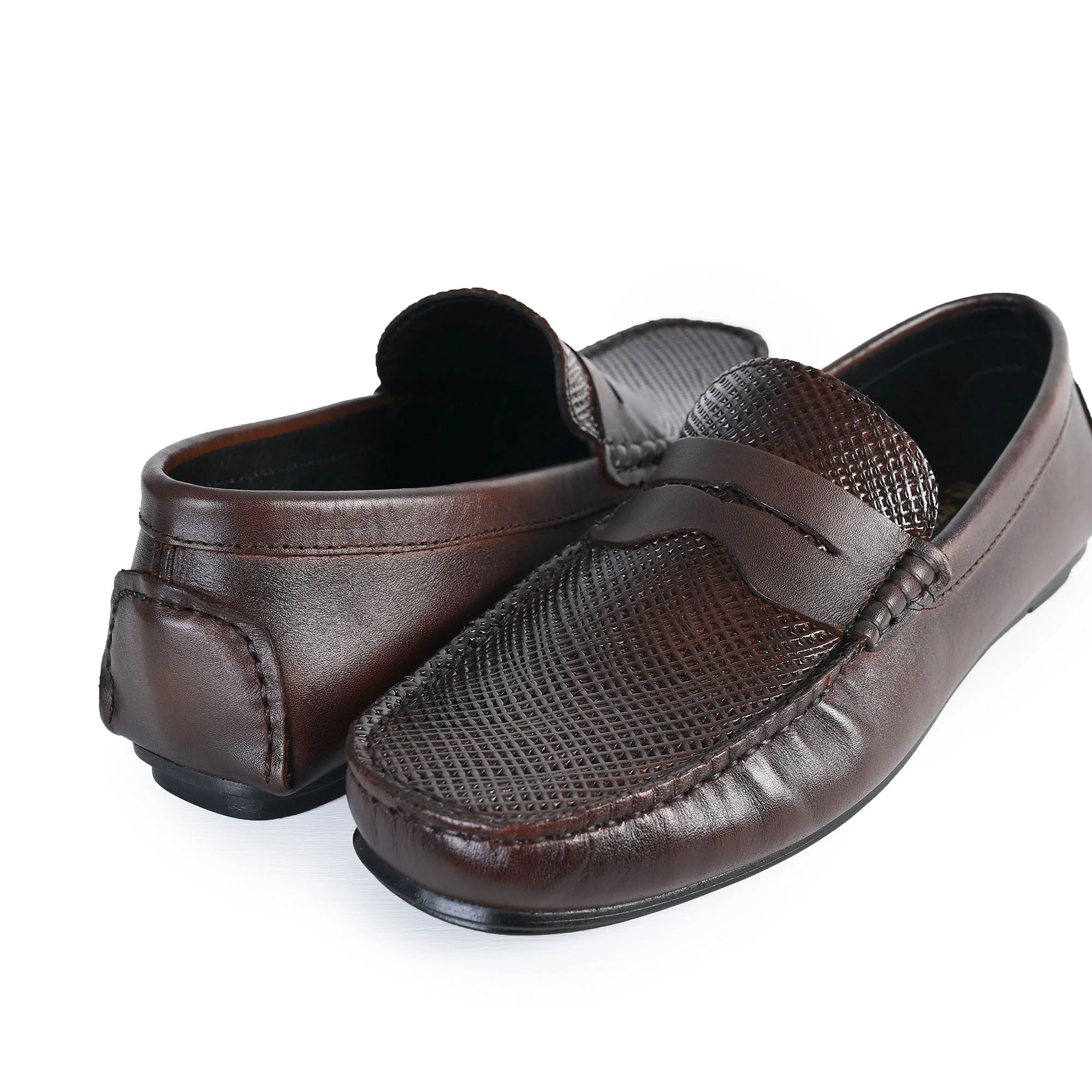BROWN TEXTURED LEATHER SHOES - Image 3