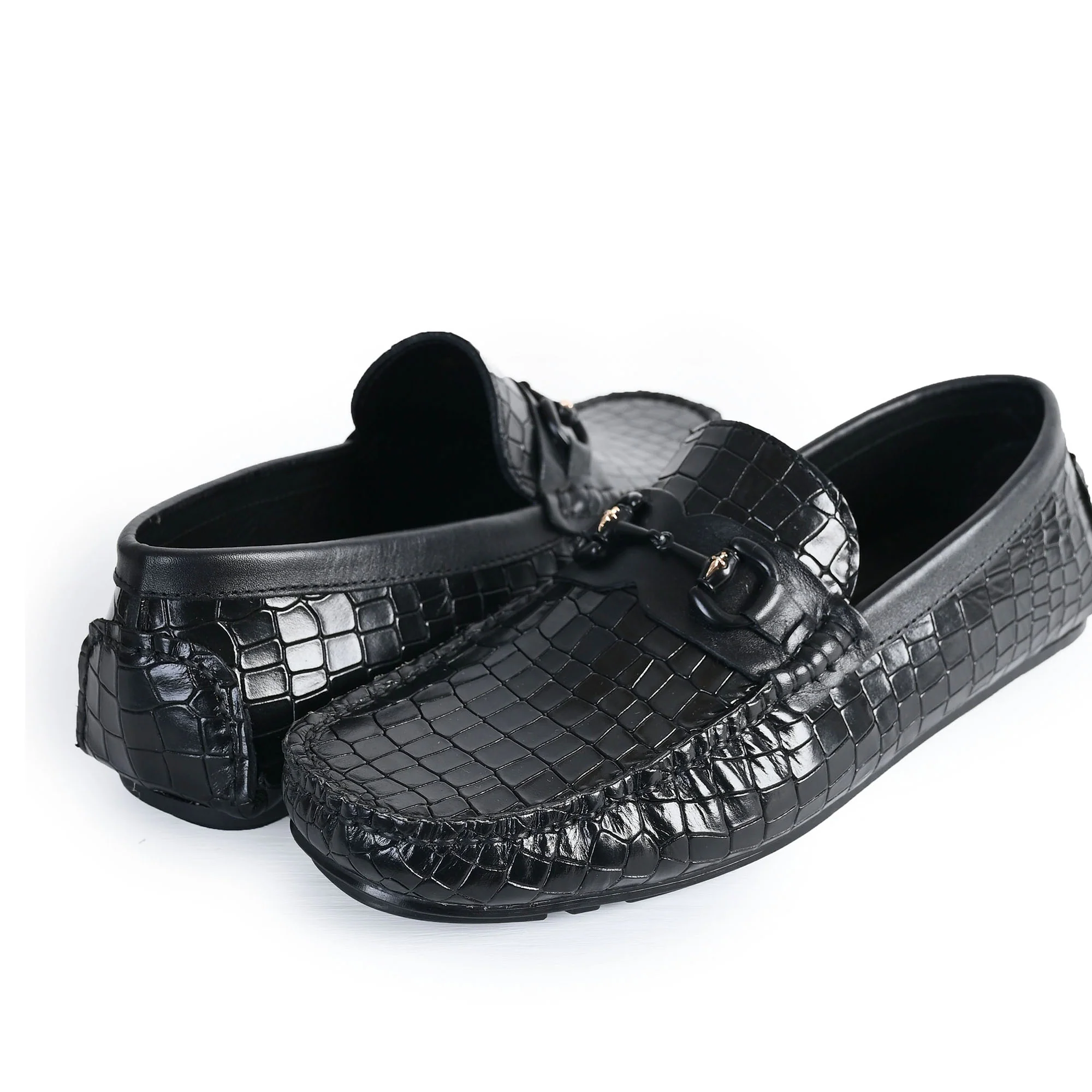 BLACK EMBOSSED LEATHER SHOES - Image 3