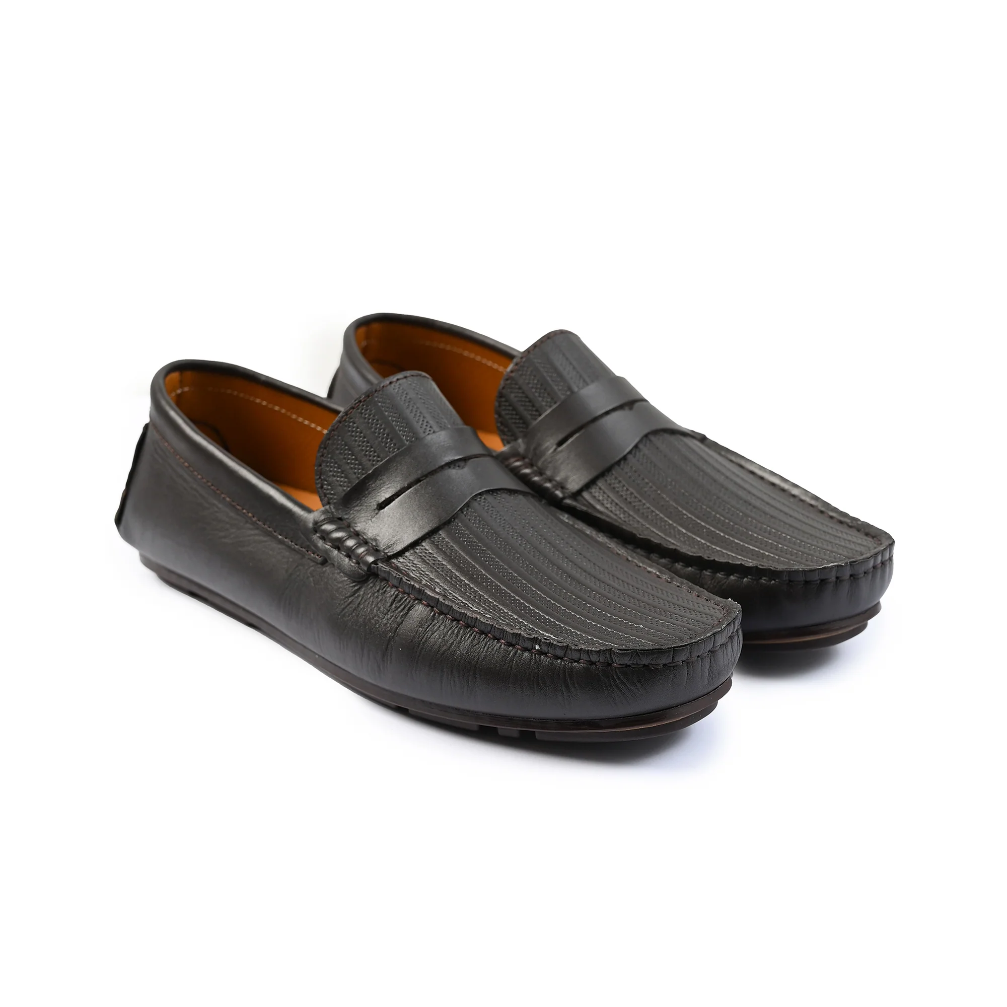 COFFEE TEXTURED LEATHER MOCCASIN