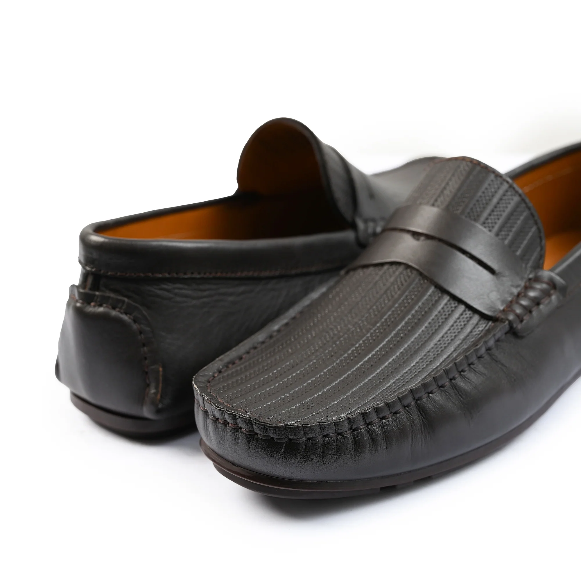 COFFEE TEXTURED LEATHER MOCCASIN - Image 4