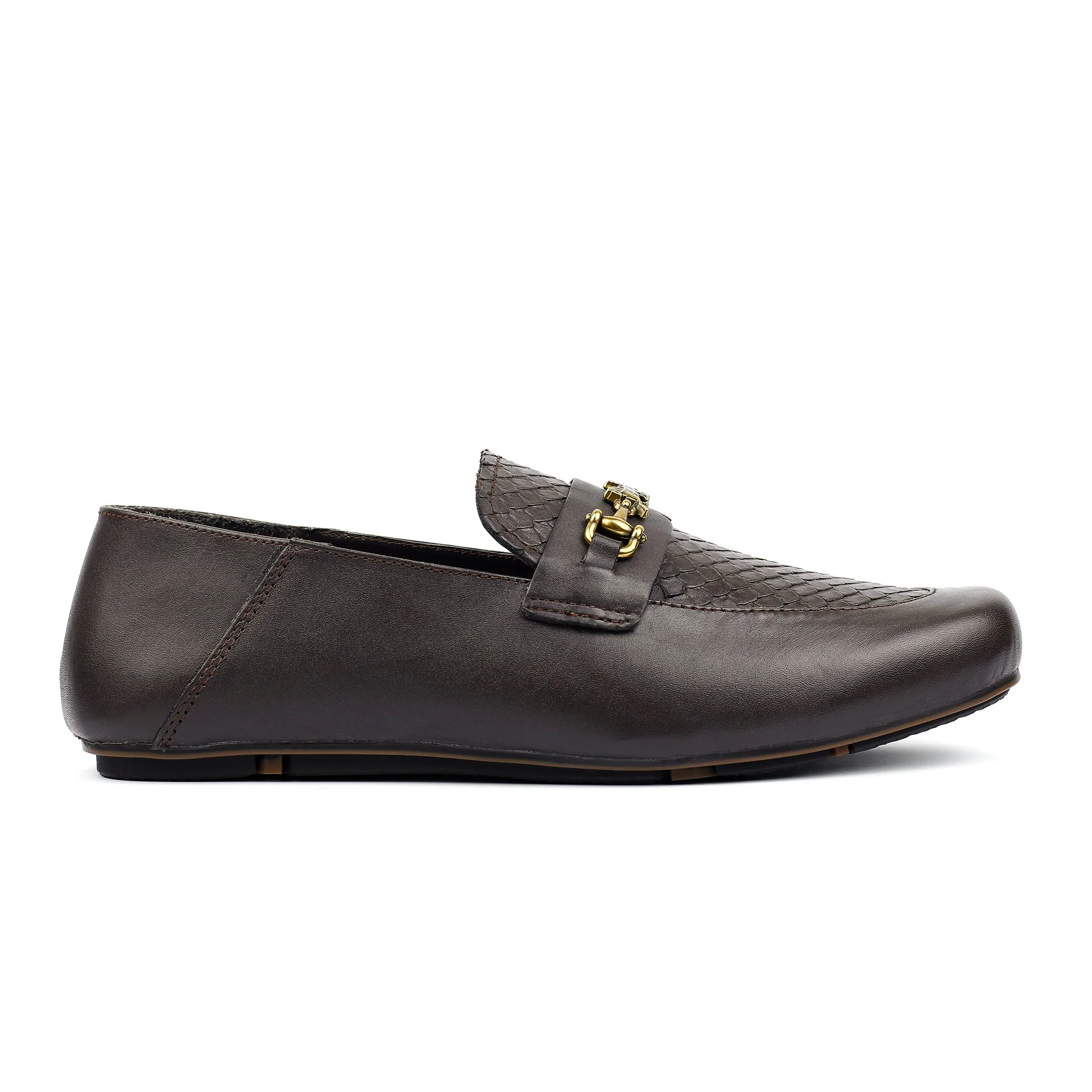 BROWN TEXTURED LEATHER MOCCASIN - Image 4