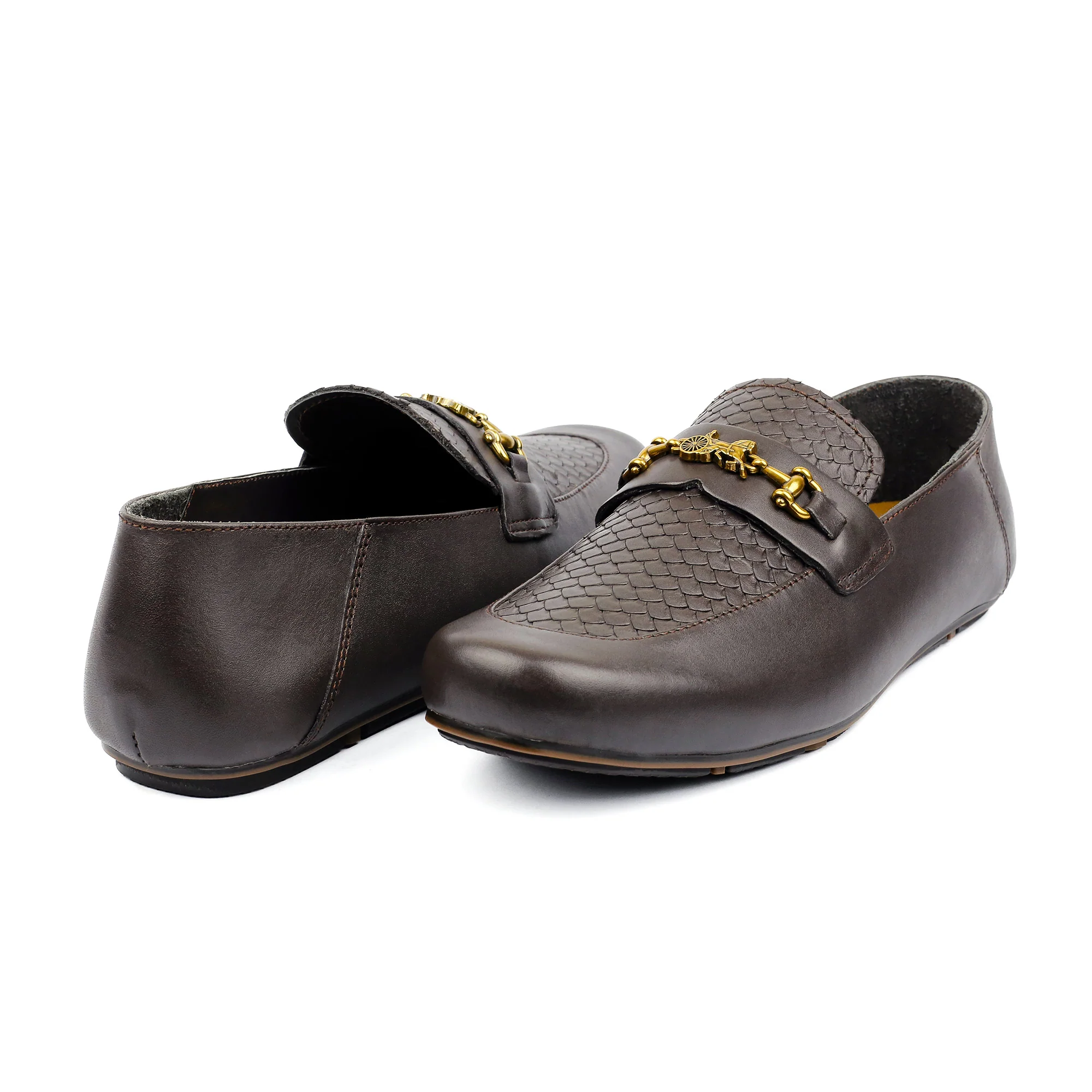BROWN TEXTURED LEATHER MOCCASIN - Image 5