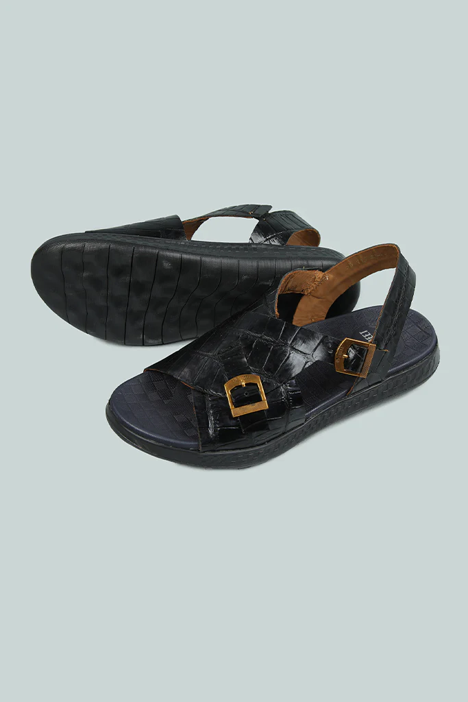 EMBOSSED BLACK LEATHER SANDAL - Image 4