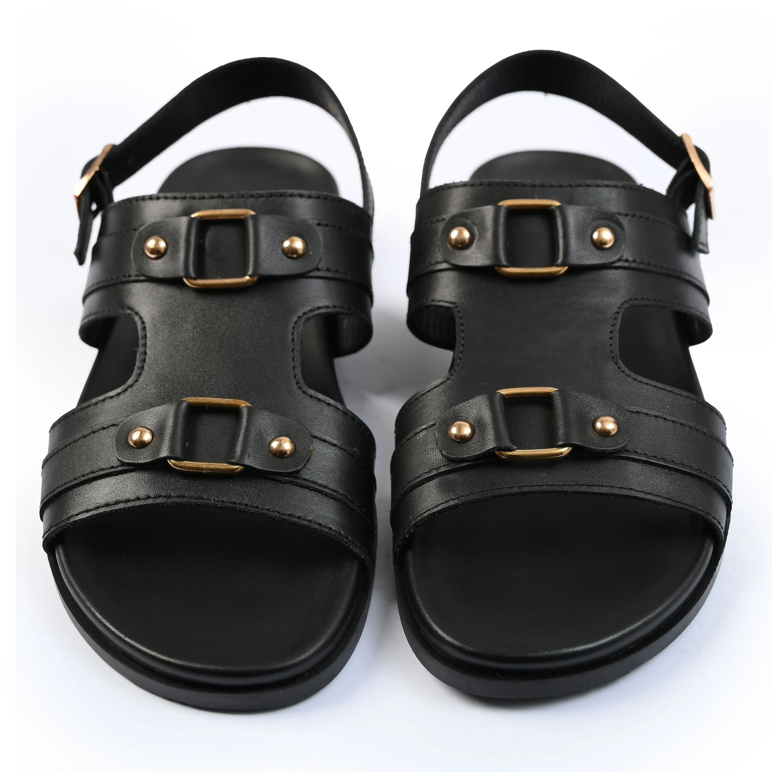BLACK LEATHER COMFORT SANDAL - Image 2