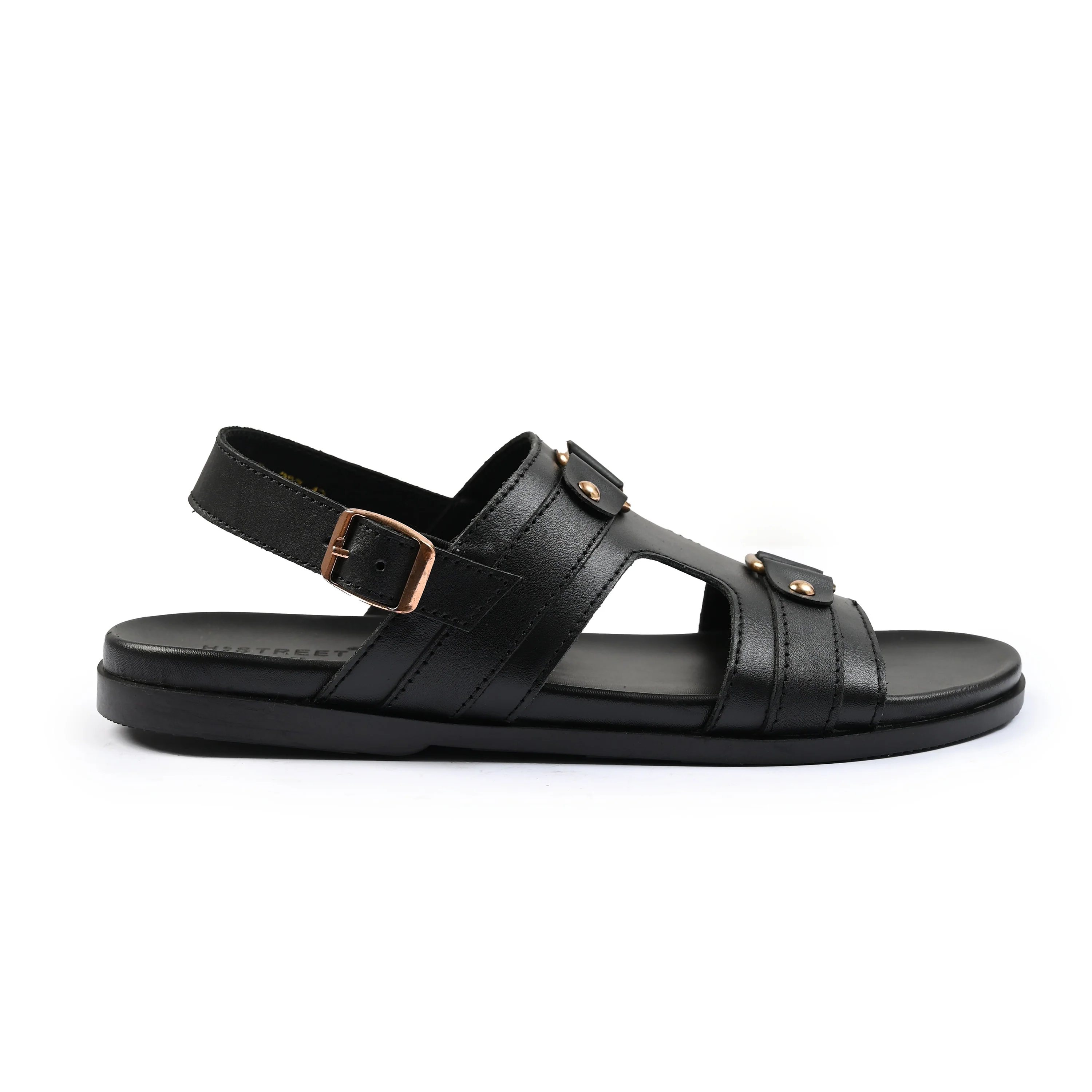 BLACK LEATHER COMFORT SANDAL - Image 3