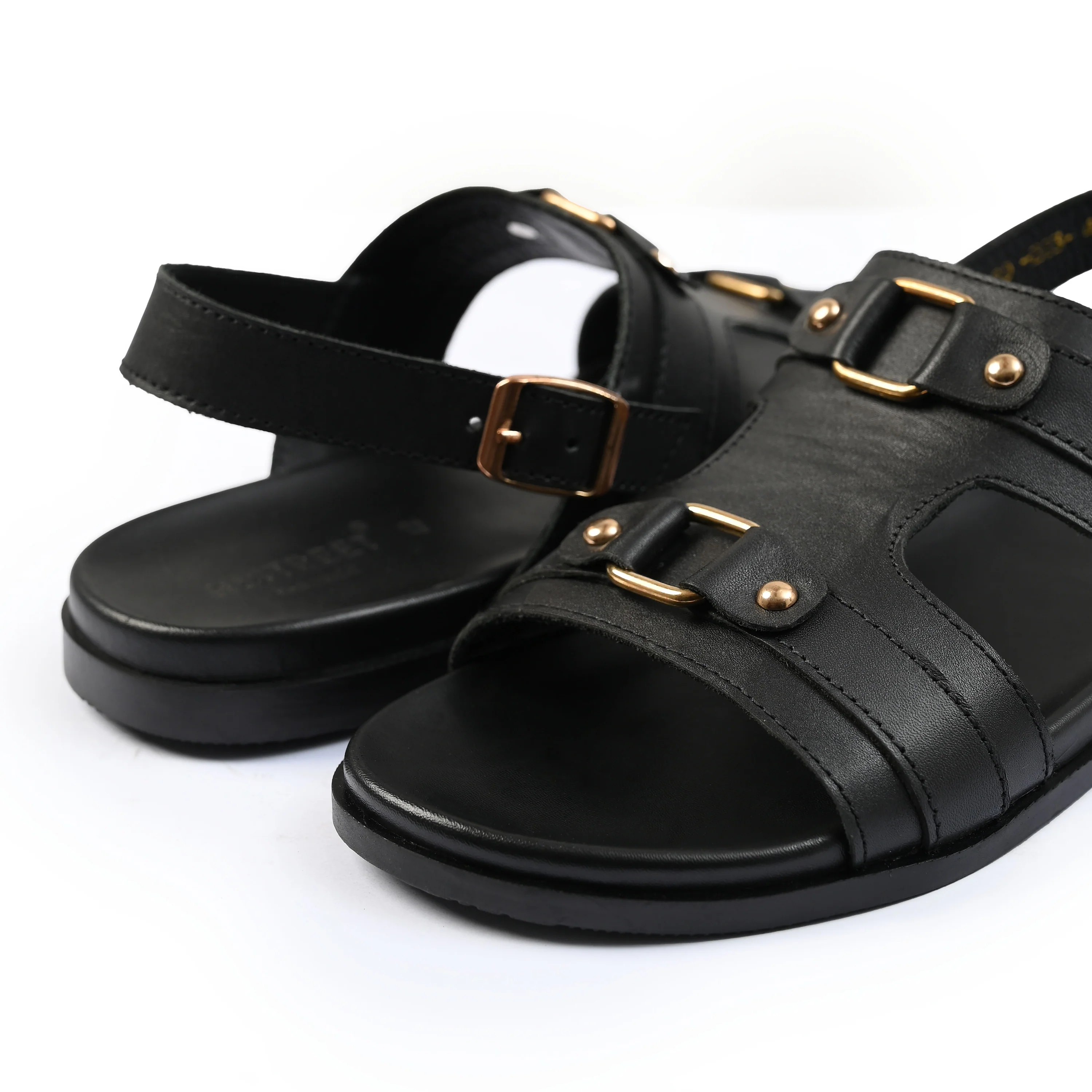BLACK LEATHER COMFORT SANDAL - Image 4