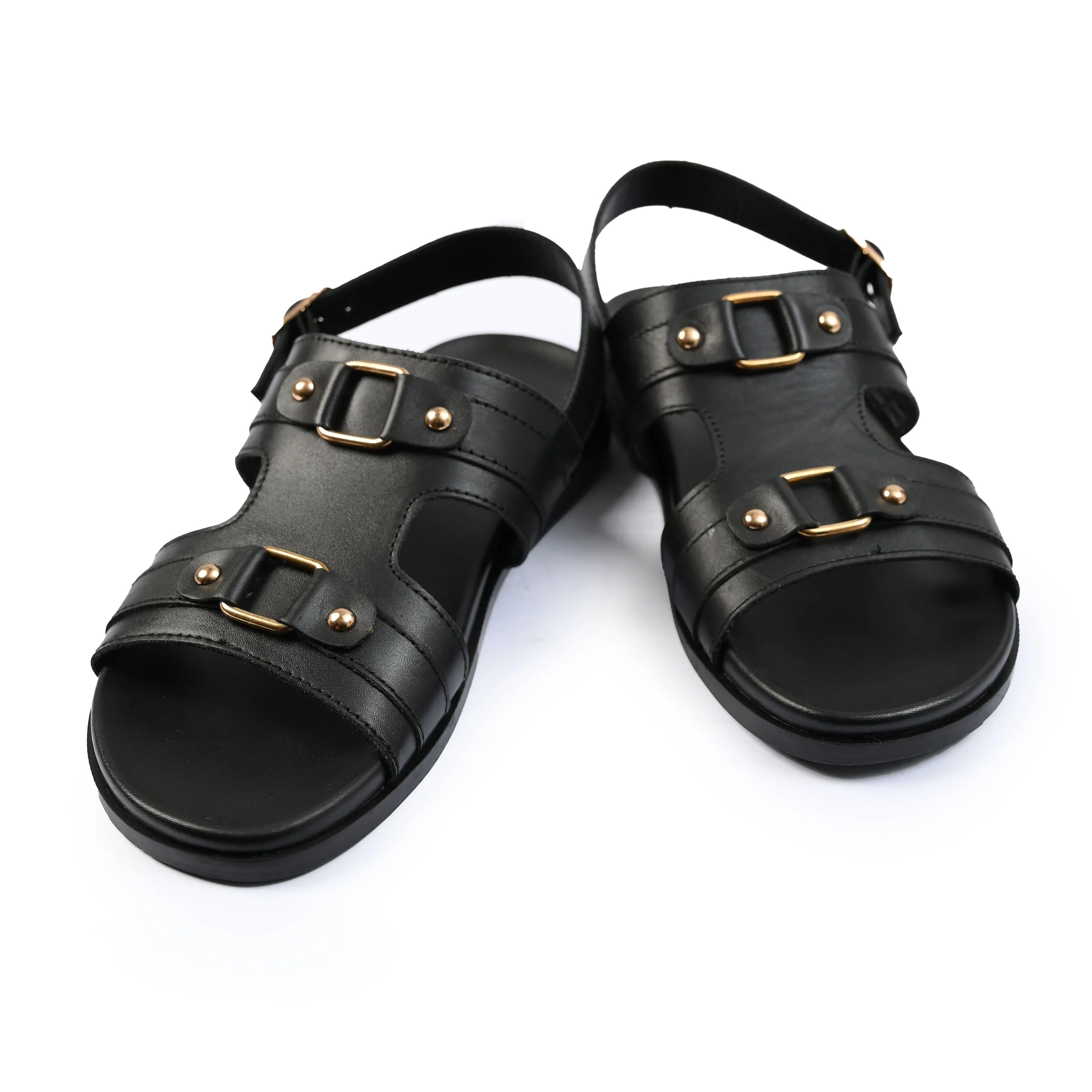 BLACK LEATHER COMFORT SANDAL - Image 5