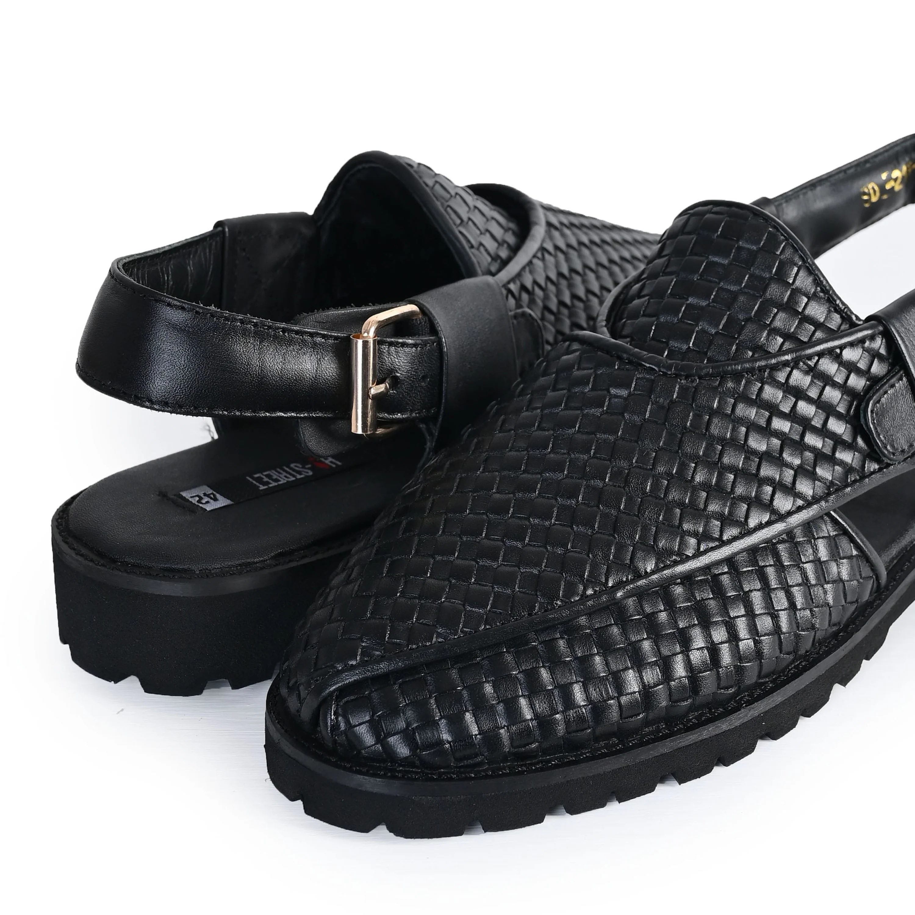 BLACK BRAIDED LEATHER SANDAL - Image 4
