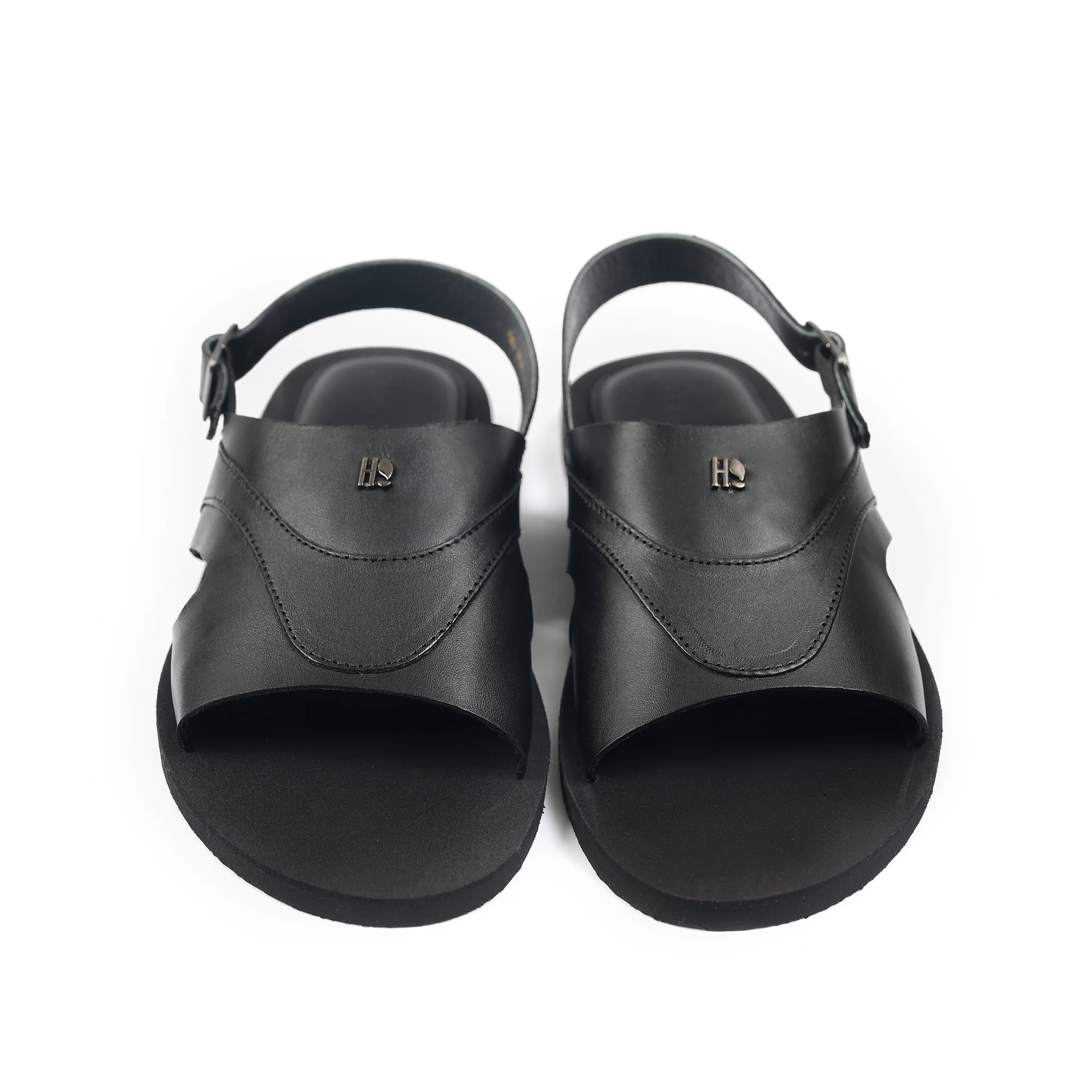 BLACK LEATHER COMFORT SANDAL - Image 2
