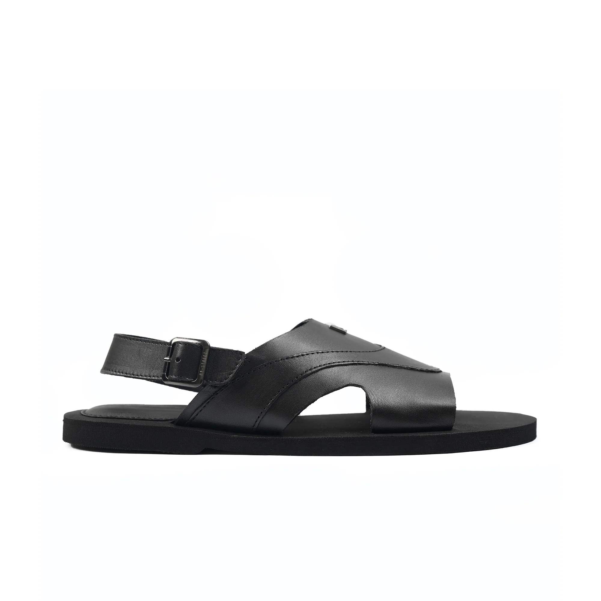 BLACK LEATHER COMFORT SANDAL - Image 3