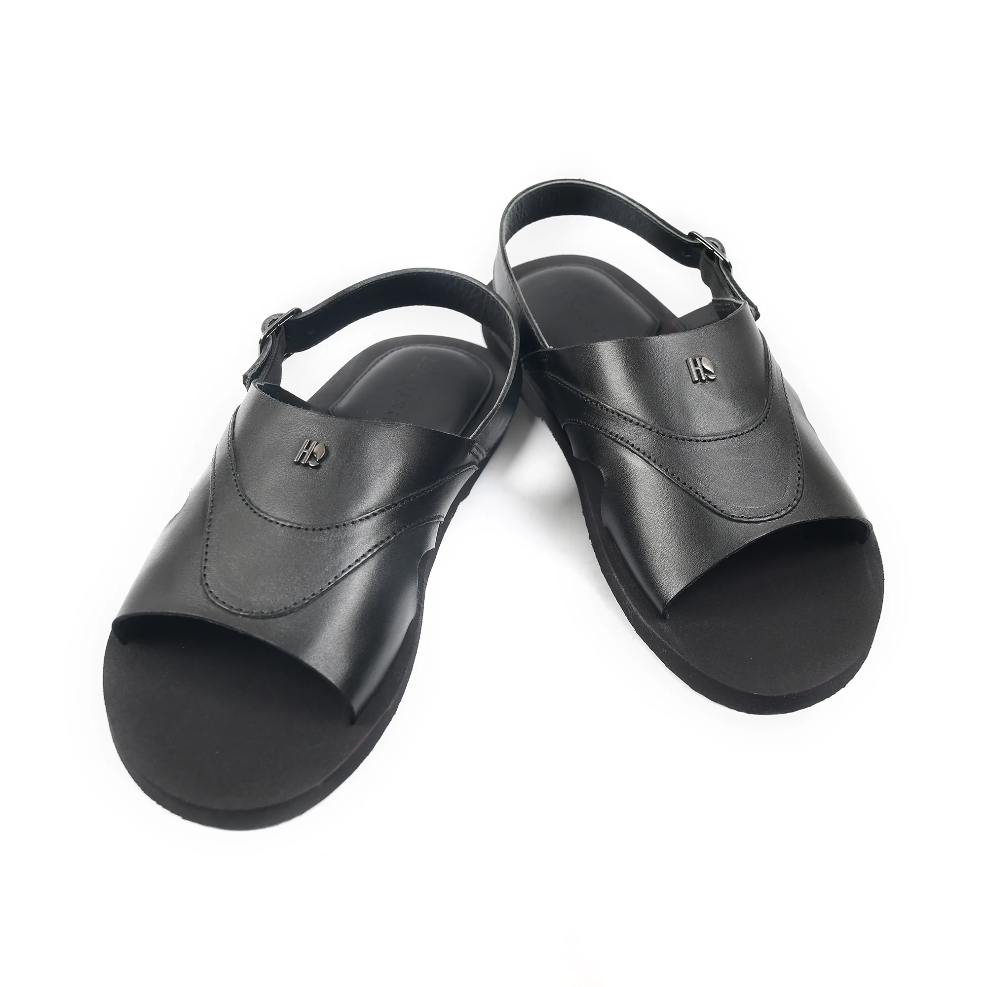 BLACK LEATHER COMFORT SANDAL - Image 4