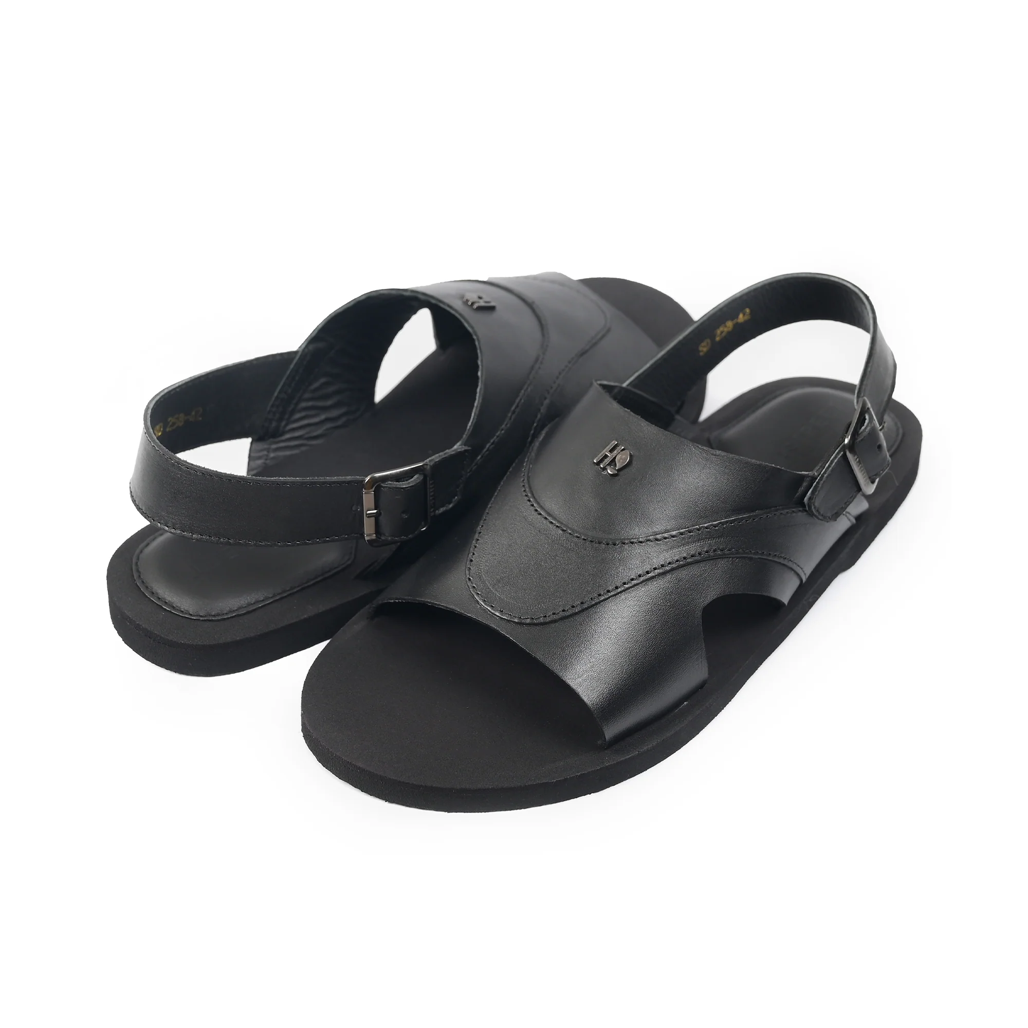 BLACK LEATHER COMFORT SANDAL - Image 5