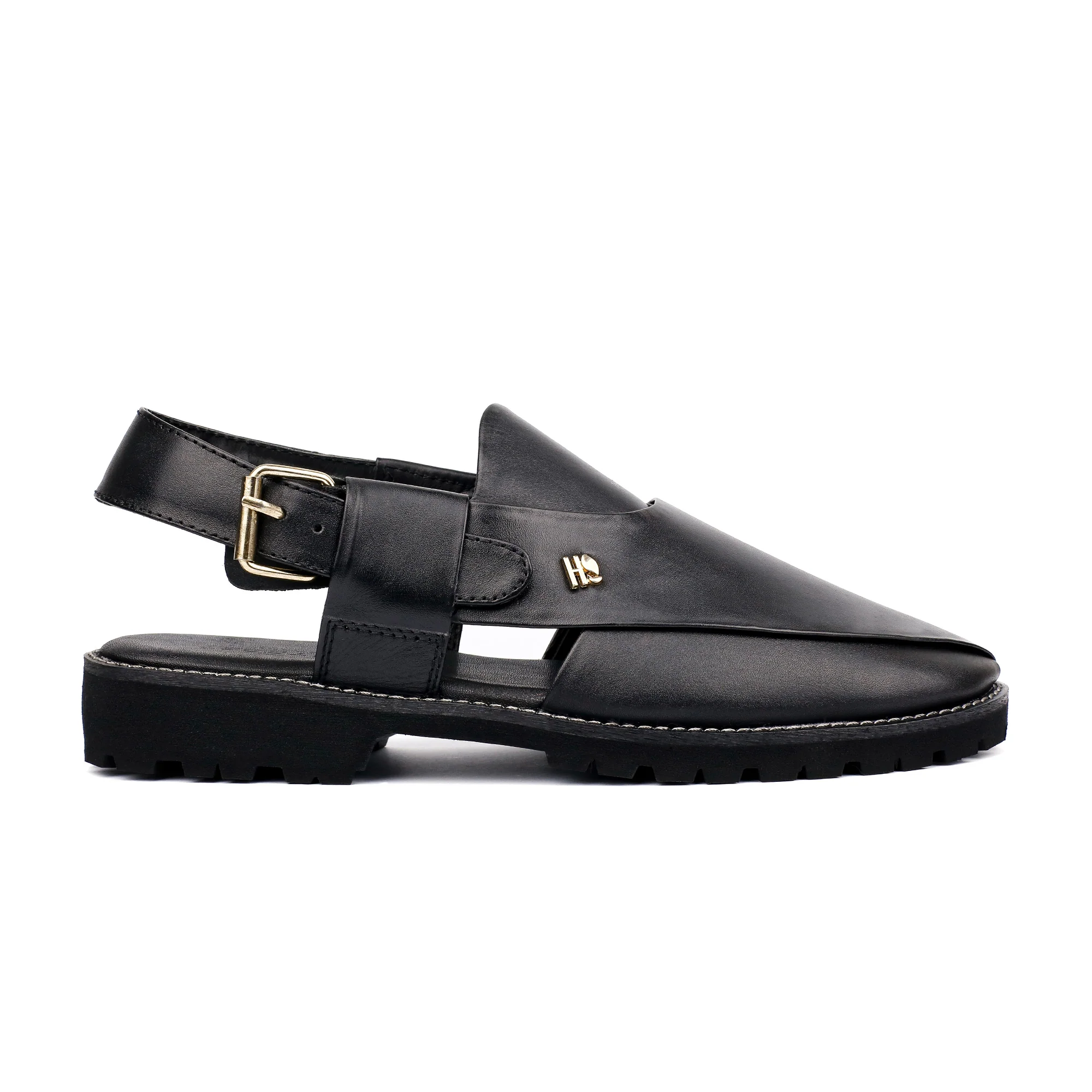 BLACK LEATHER TRADITIONAL SANDAL - Image 4