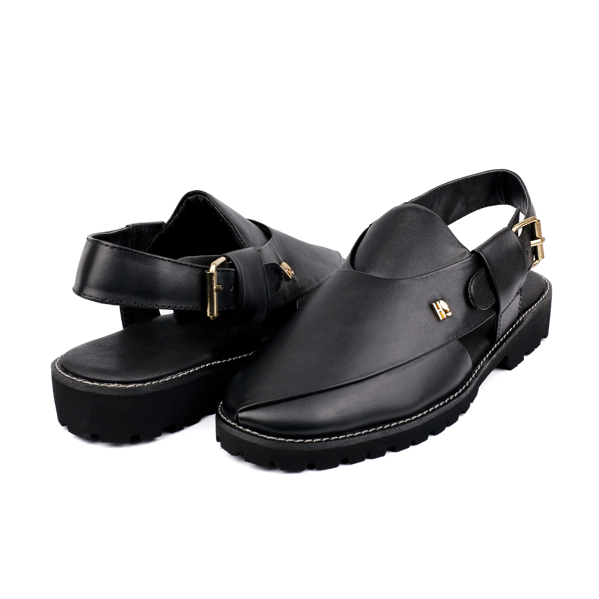BLACK LEATHER TRADITIONAL SANDAL - Image 5