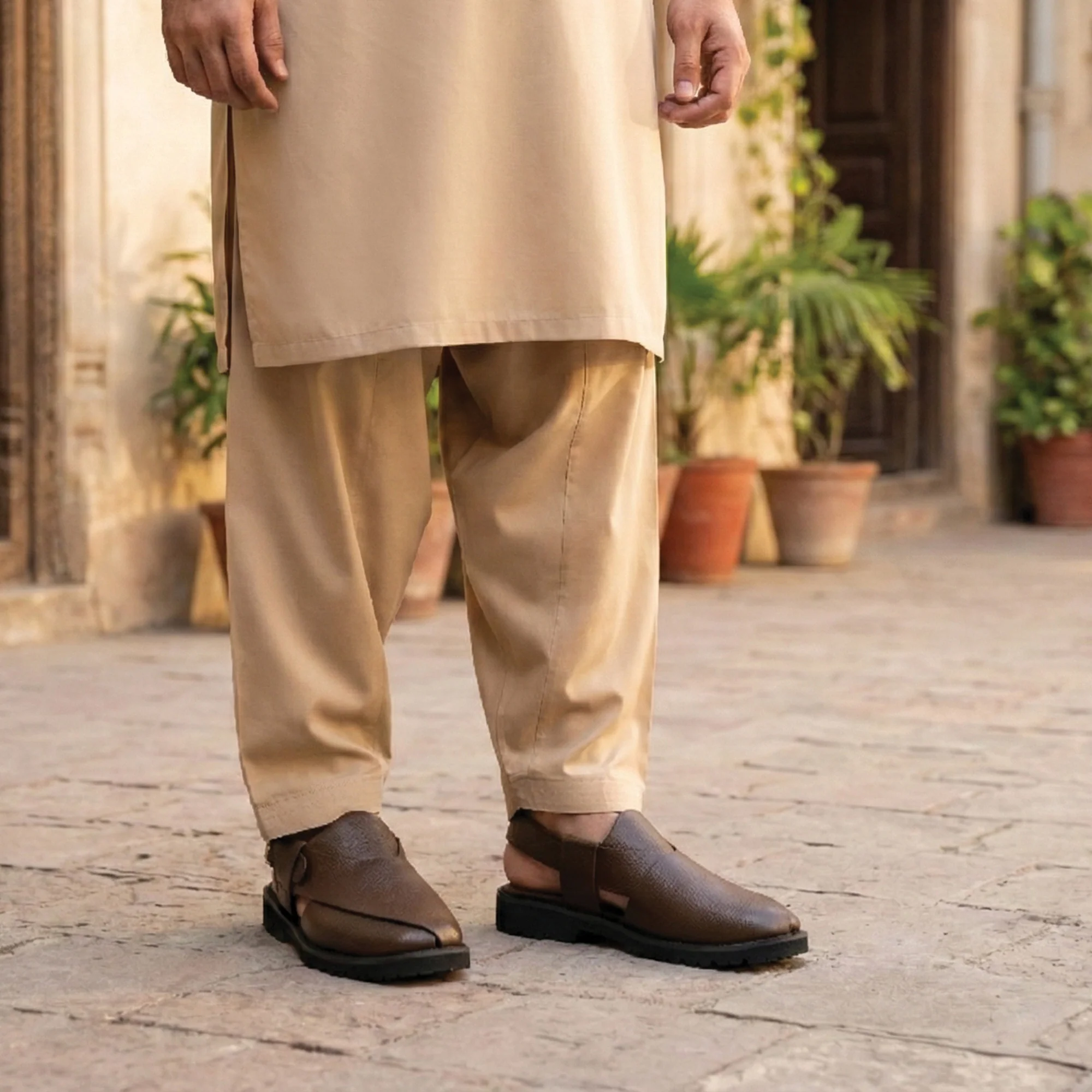 PLAIN LEATHER COMFY SANDAL - Image 6